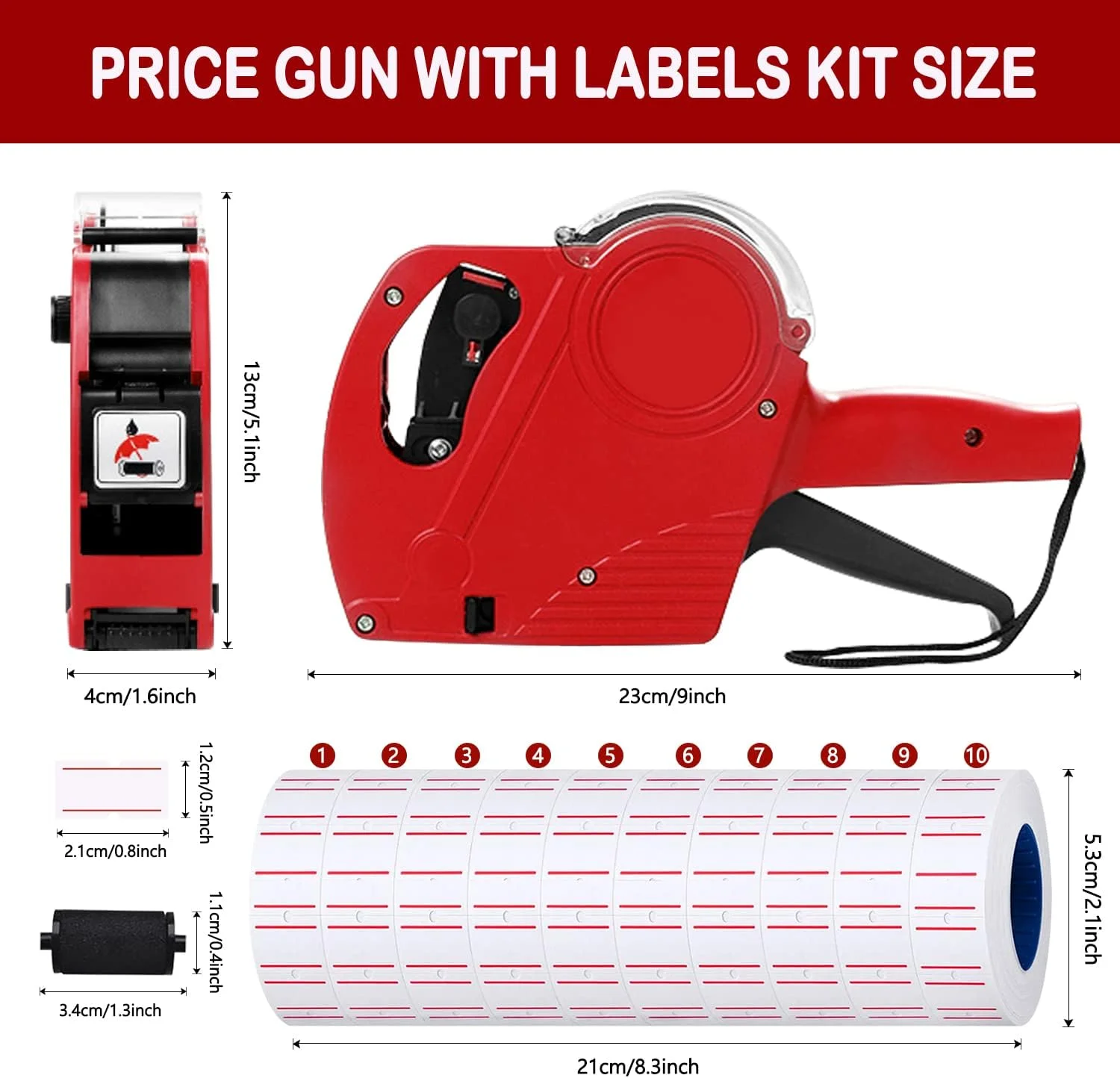 برچسب قیمت 8 رقمی MX-5500 به همراه 10000 عدد برچسب و 10 جوهر یدکی، کیت برچسب زن قیمت، مناسب برای دفتر، فروشگاه، سوپرمارکت، علامت گذاری و سازماندهی (قرمز-2)