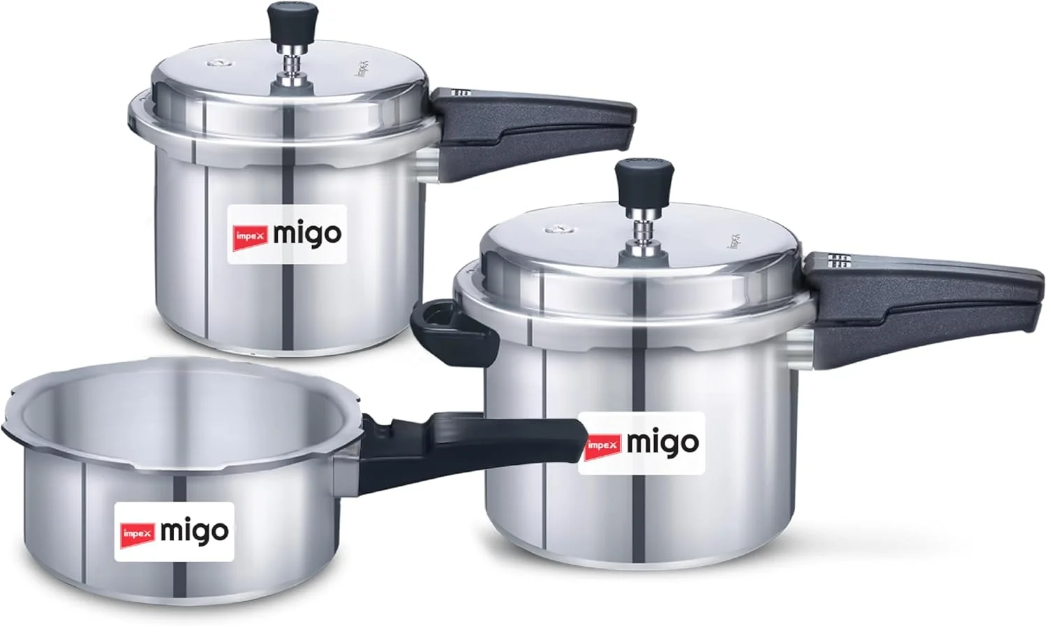 ست زودپز آلومینیومی ایمپکس با درب بیرونی، سازگار با اجاق گاز و القایی برای پخت و پز سالم (2 لیتر، 3 لیتر و 5 لیتر)، نقره ای