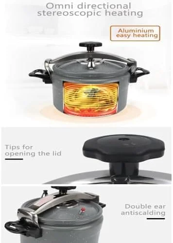 زودپز عربی آلومینیومی چندکاره HTH با پوشش نچسب - ظرفیت بزرگ، کارآمد، بادوام و با قابلیت تمیز کردن آسان برای پخت و پز سنتی و مدرن (خاکستری/مشکی، 3 لیتر)