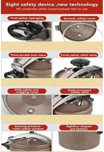 زودپز عربی آلومینیومی چند منظوره HTH با پوشش نچسب و پخت سریع - ظرفیت بزرگ، کارآمد، بادوام و با قابلیت تمیز کردن آسان برای پخت و پز سنتی و مدرن (قهوه ای/مشکی، 11 لیتر)