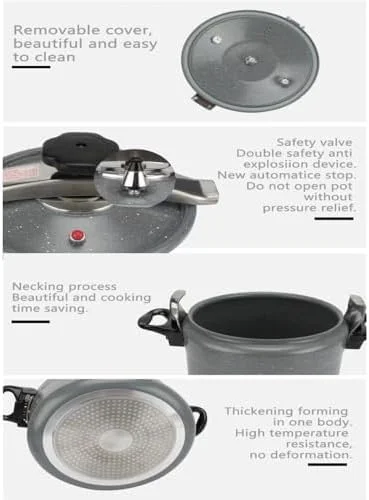 زودپز آلومینیومی چندکاره ممتاز HTH با پوشش نچسب و پخت سریع عربی – ظرفیت بزرگ، کارآمد، بادوام و با تمیز کردن آسان برای پخت و پز سنتی و مدرن (خاکستری/مشکی، 7 لیتر)