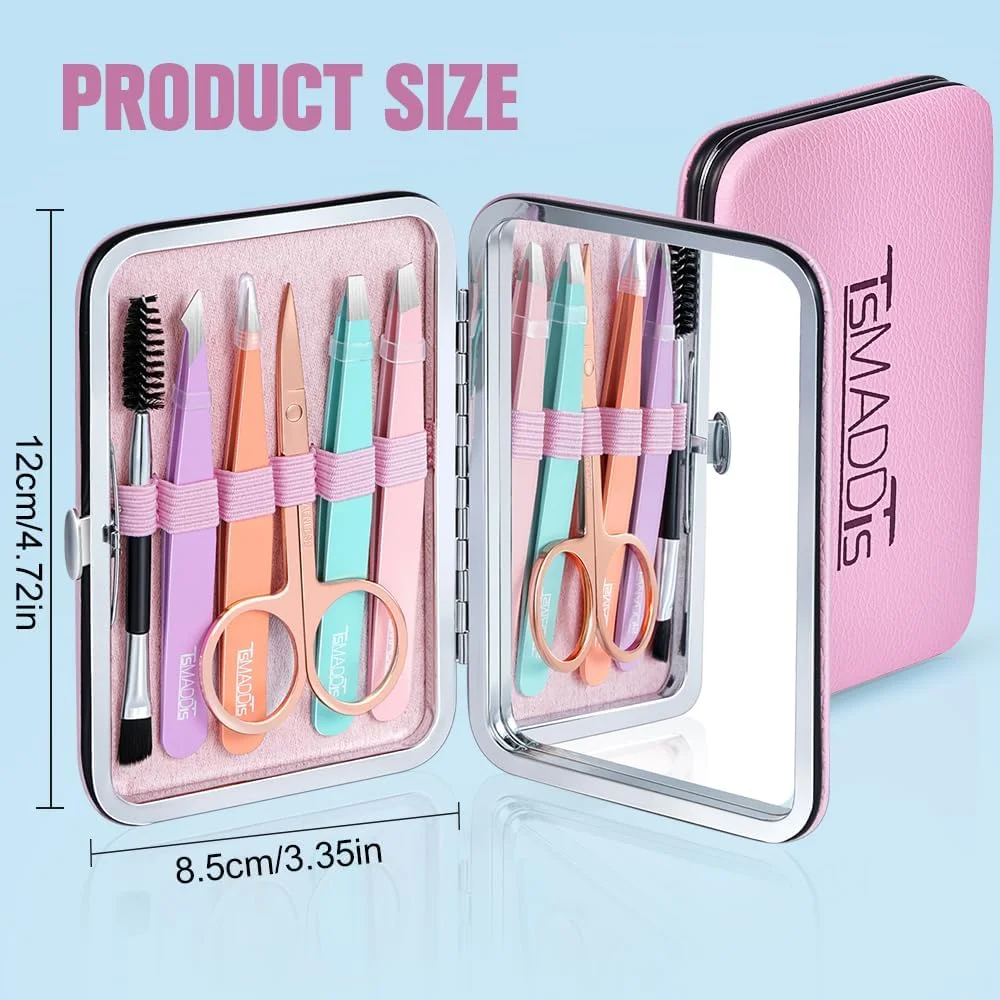 موچین زنانه TsMADDTs برای موهای صورت - ست موچین دقیق با کیف مسافرتی - استیل ضد زنگ با قیچی و آینه موچین زنانه TsMADDTs برای موهای صورت - ست موچین دقیق با کیف مسافرتی - استیل ضد زنگ با قیچی و آینه