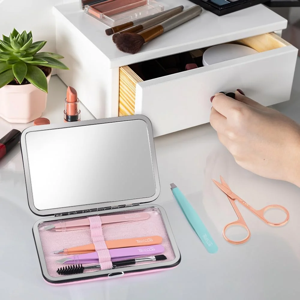 موچین زنانه TsMADDTs برای موهای صورت - ست موچین دقیق با کیف مسافرتی - استیل ضد زنگ با قیچی و آینه موچین زنانه TsMADDTs برای موهای صورت - ست موچین دقیق با کیف مسافرتی - استیل ضد زنگ با قیچی و آینه