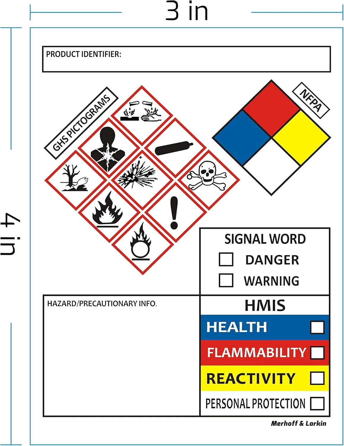 برچسب های SDS OSHA Merhoff & Larkin برای اطلاعات ایمنی مواد شیمیایی، 10x7.5 سانتی متر | رول 250 عددی برچسب MSDS با تصاویر GHS و لبه های پرفراژ شده برای جدا کردن آسان | سازگار با خطر HMIS برچسب های SDS OSHA Merhoff & Larkin برای اطلاعات ایمنی مواد شیمیایی، 10x7.5 سانتی متر | رول 250 عددی برچسب MSDS با تصاویر GHS و لبه های پرفراژ شده برای جدا کردن آسان | سازگار با خطر HMIS