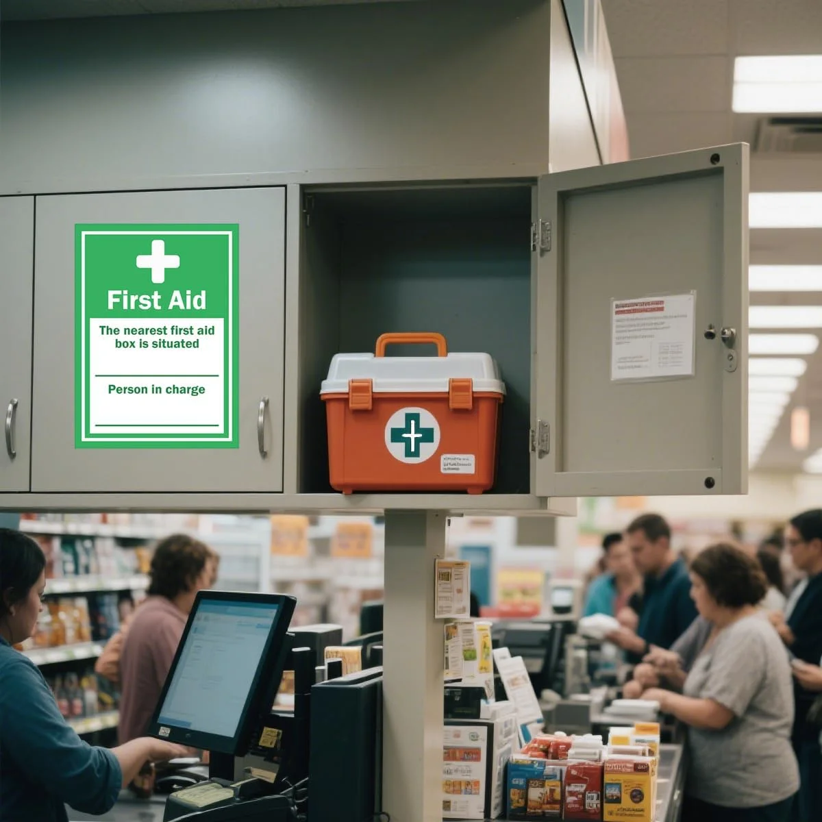 بسته 8 عددی برچسب جعبه کمک های اولیه، علامت اورژانس پزشکی، علامت ایمنی و بهداشت، 4 مجموعه برچسب قرمز و سبز جعبه کمک های اولیه پزشکی، برچسب محل قرارگیری جعبه کمک های اولیه برای اماکن تجاری، مدرسه، اداره