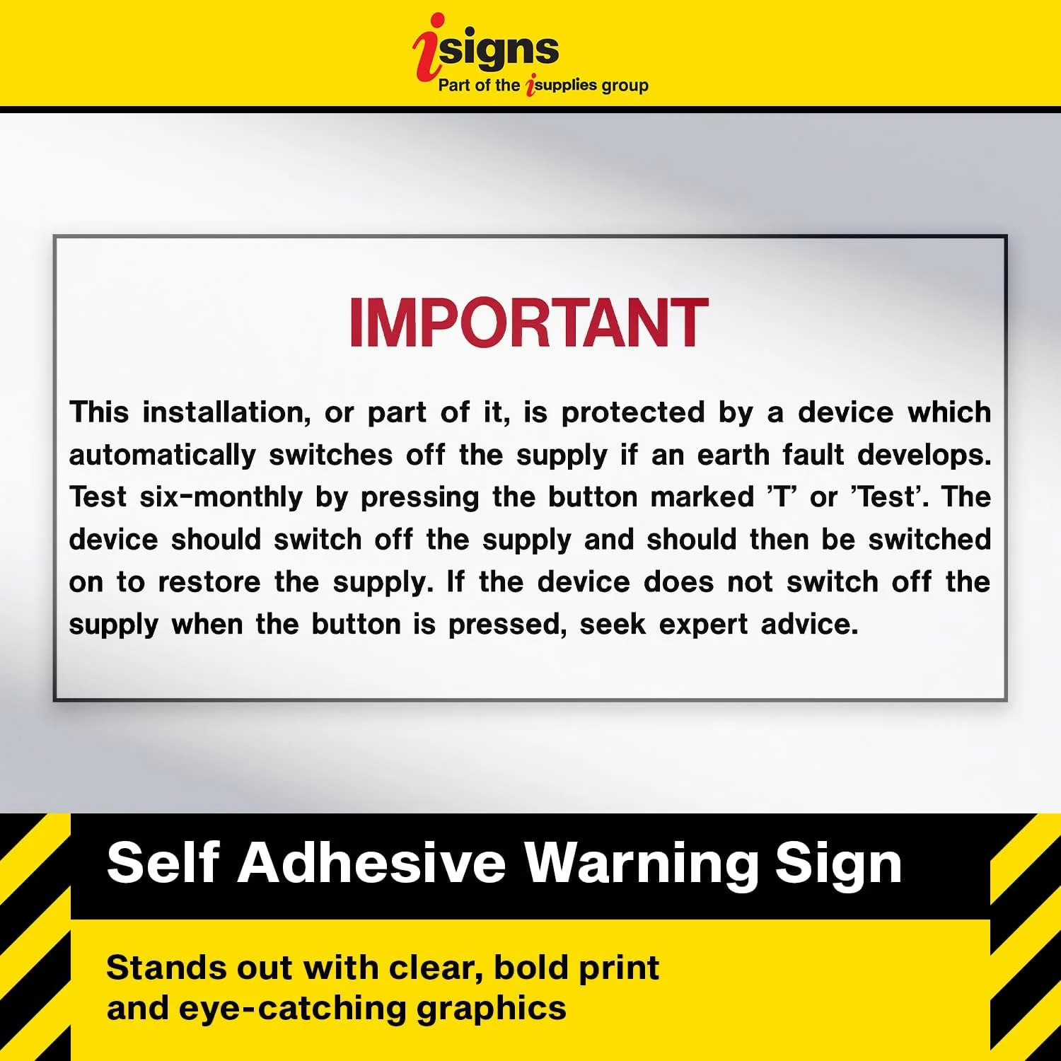 برچسب های هشدار دهنده iSigns (برچسب تست RCD) بسته 10 عددی برچسب تست RCD، 100x75 میلی متر، برچسب های ایمنی الکتریکی وینیل خود چسب، مطابق با استانداردهای HSE بریتانیا