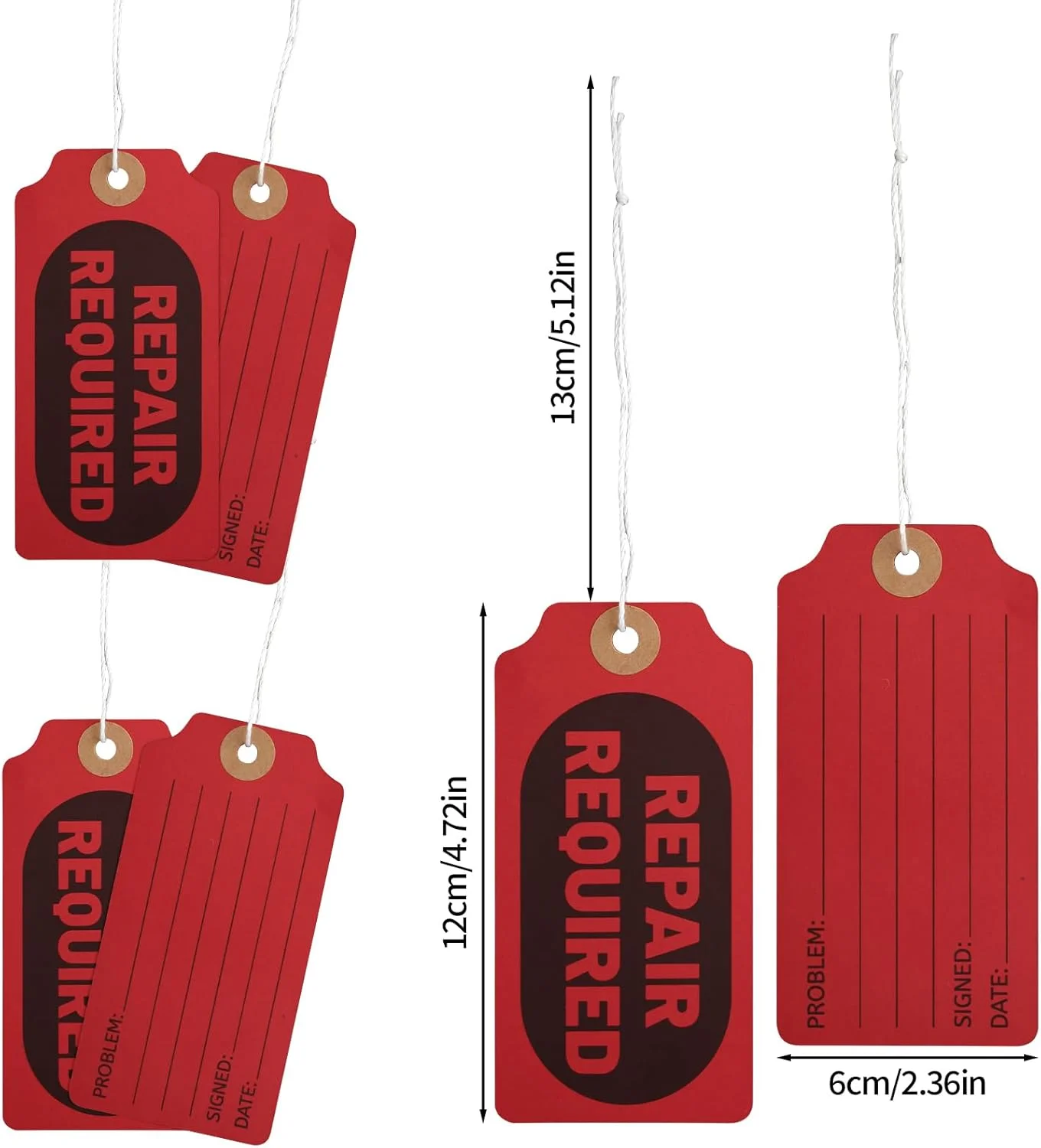 بسته 60 عددی علامت "نیازمند تعمیر" لاسوروا همراه با سیم، علائم قرمز رنگ تعمیر و نگهداری، برچسب های خارج از سرویس برای ماشین آلات صنعتی، درب ها، بازرسی و دستورالعمل های ایمنی