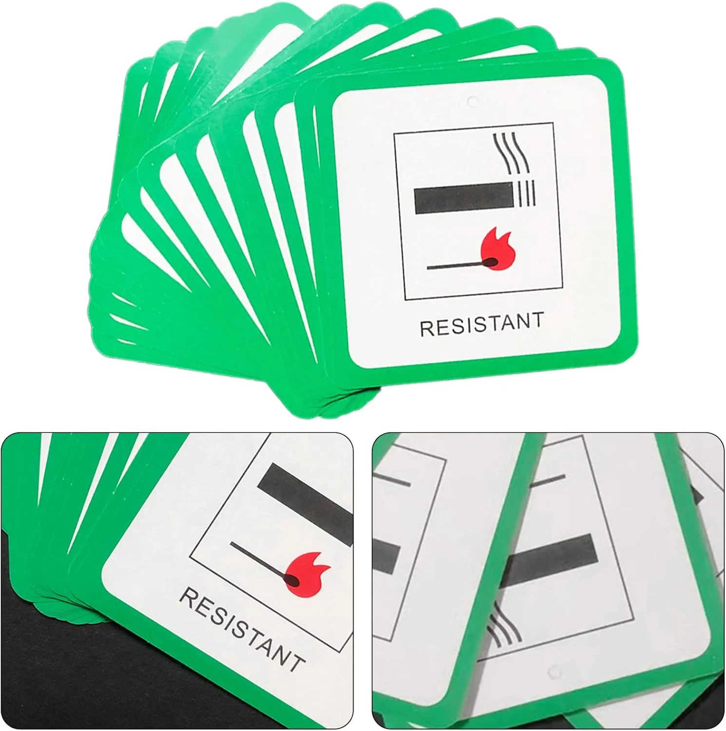 بسته 20 عددی برچسب آتش نشانی برای مبلمان، برچسب های آویز رشته ای سبز مقاوم در برابر آتش برای مبلمان، علامت آویز هشدار ایمنی برای مواد مقاوم در برابر آتش، برچسب های روکش شده علامت