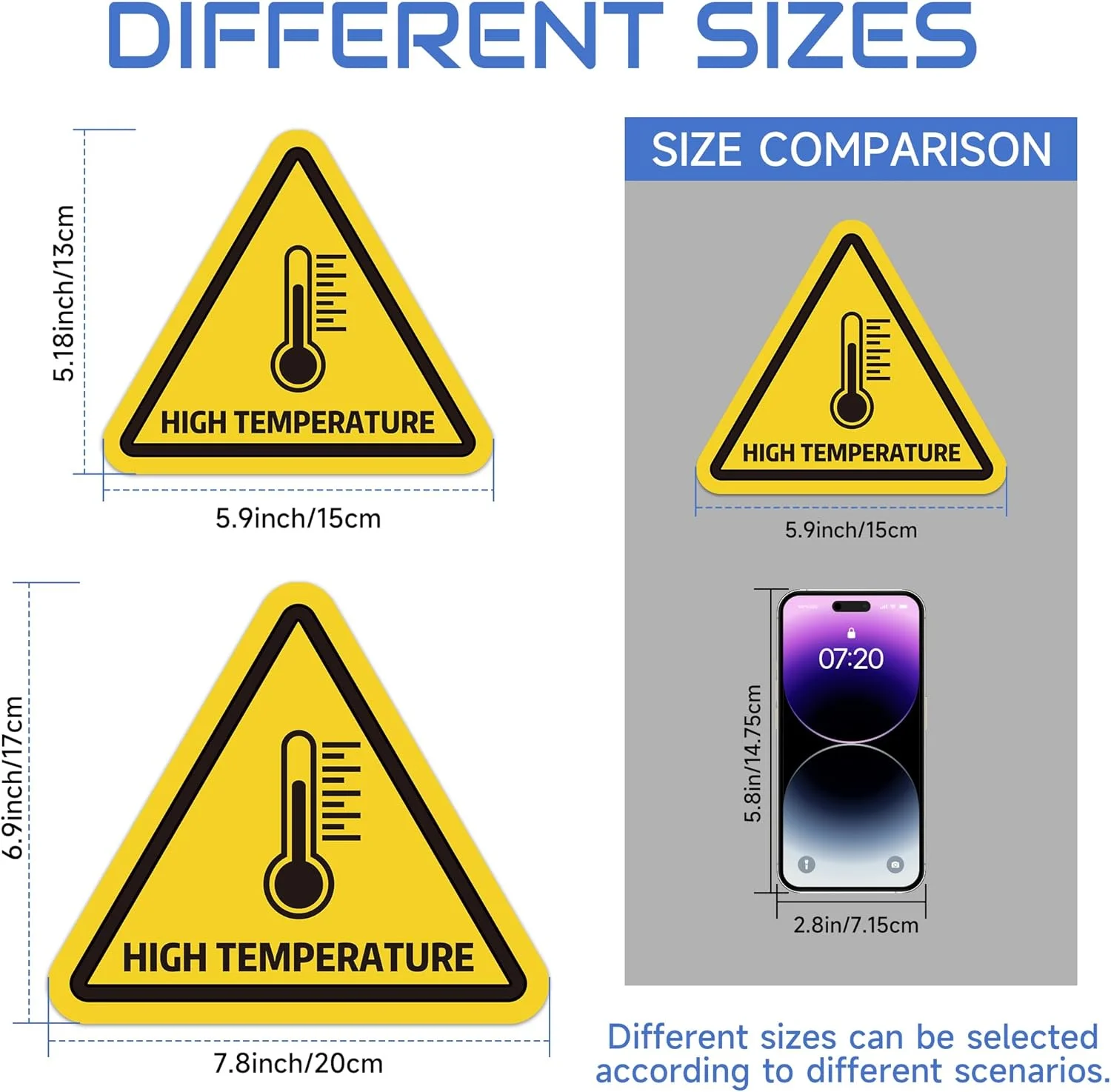 برچسب ایمنی مثلثی زرد رنگ LUHIMO، مناسب برای تجهیزات تولید علامت درجه حرارت بالا، برچسب وینیل خود چسب، علائم هشدار ایمنی کارگاه