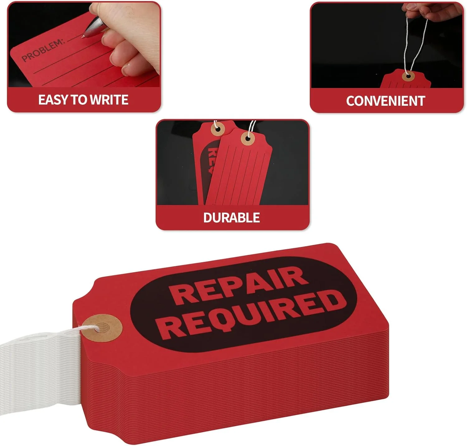 بسته 60 عددی علامت "نیازمند تعمیر" لاسوروا همراه با سیم، علائم قرمز رنگ تعمیر و نگهداری، برچسب های خارج از سرویس برای ماشین آلات صنعتی، درب ها، بازرسی و دستورالعمل های ایمنی