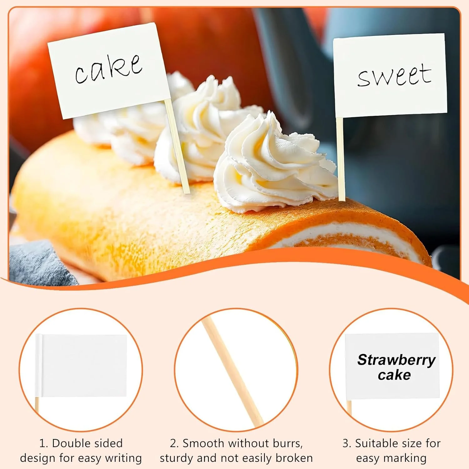 100 عدد برچسب غذا برای بوفه، 3.5 در 6.5 سانتی متر پرچم های خالی غذا برای DIY، چوب های پرچم چوبی، خلال دندان سالاد میوه، برچسب های بوفه برای غذاهای مهمانی، بشقاب پنیر، روکش کیک، برچسب پنیر