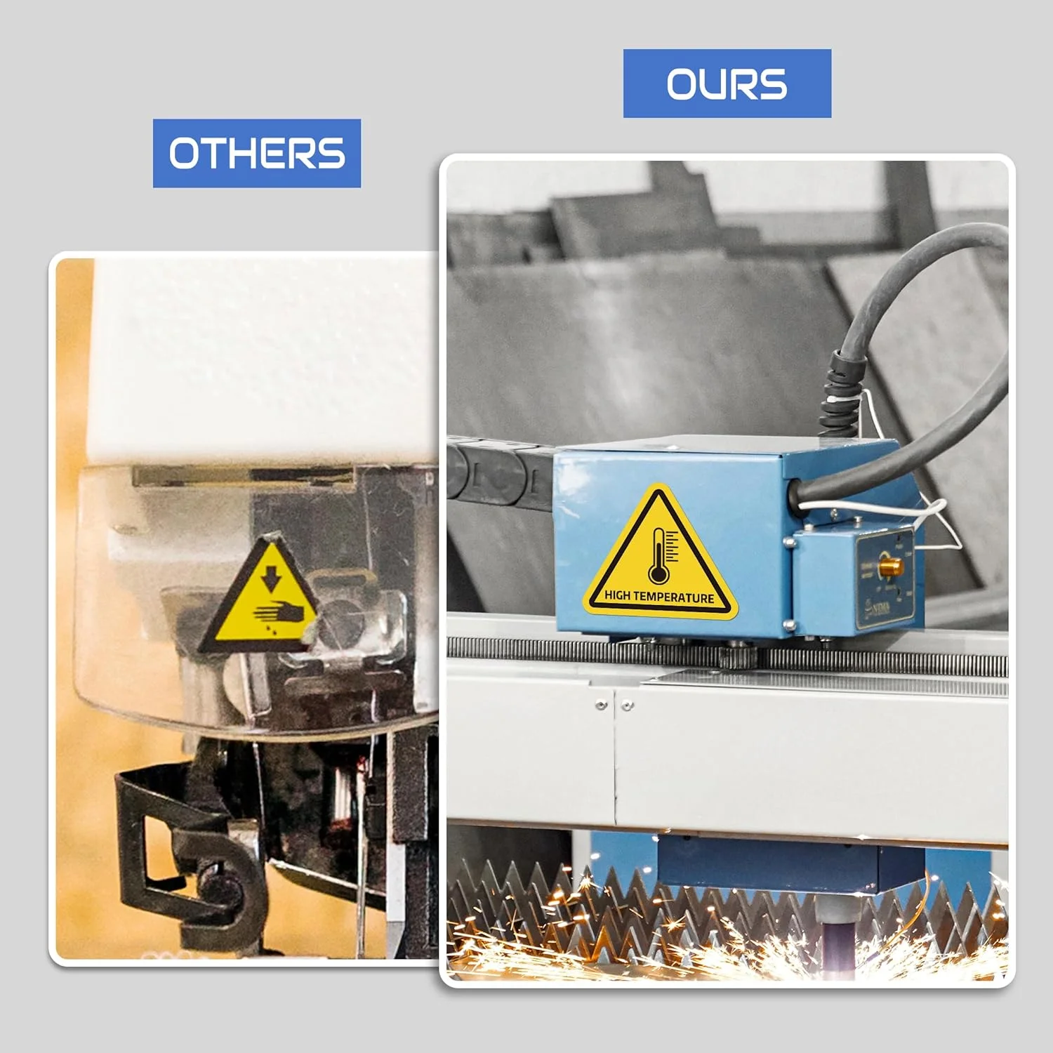 برچسب ایمنی مثلثی زرد رنگ LUHIMO، مناسب برای تجهیزات تولید علامت درجه حرارت بالا، برچسب وینیل خود چسب، علائم هشدار ایمنی کارگاه