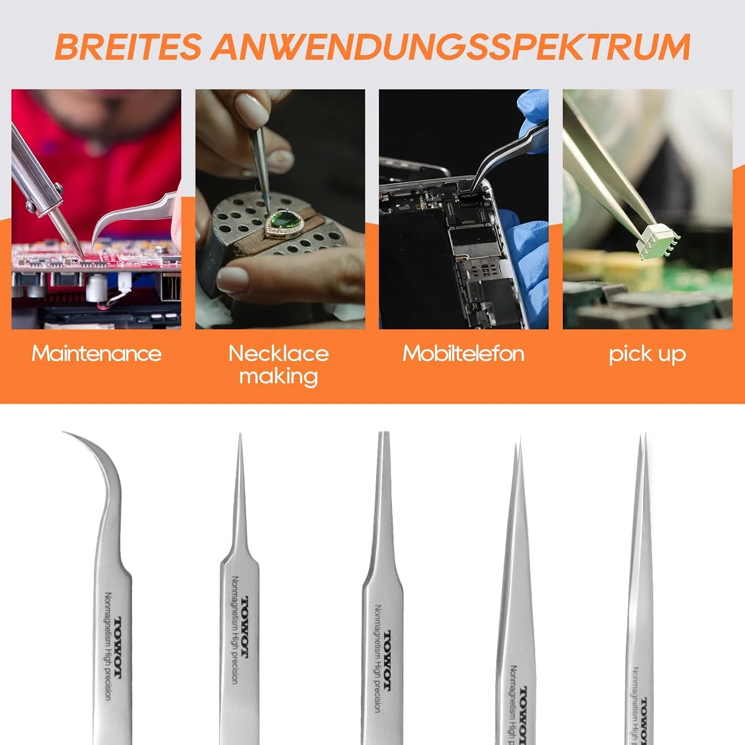 موچین دقیق TOWOT، موچین نوک تیز استیل ضد زنگ برای صنایع دستی، الکترونیک، لحیم کاری، کارهای تجربی، جواهرسازی، موچین صنعتی غیر مغناطیسی موچین دقیق TOWOT، موچین نوک تیز استیل ضد زنگ برای صنایع دستی، الکترونیک، لحیم کاری، کارهای تجربی، جواهرسازی، موچین صنعتی غیر مغناطیسی