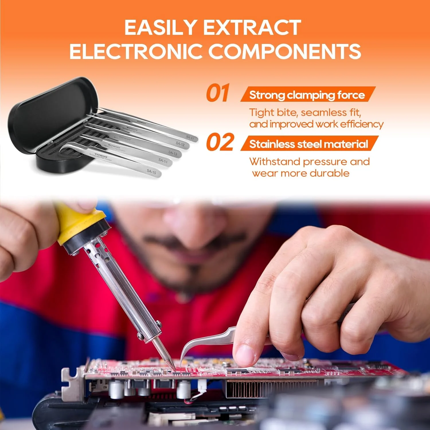 موچین دقیق TOWOT، موچین نوک تیز استیل ضد زنگ برای صنایع دستی، الکترونیک، لحیم کاری، کارهای تجربی، جواهرسازی، موچین صنعتی غیر مغناطیسی موچین دقیق TOWOT، موچین نوک تیز استیل ضد زنگ برای صنایع دستی، الکترونیک، لحیم کاری، کارهای تجربی، جواهرسازی، موچین صنعتی غیر مغناطیسی