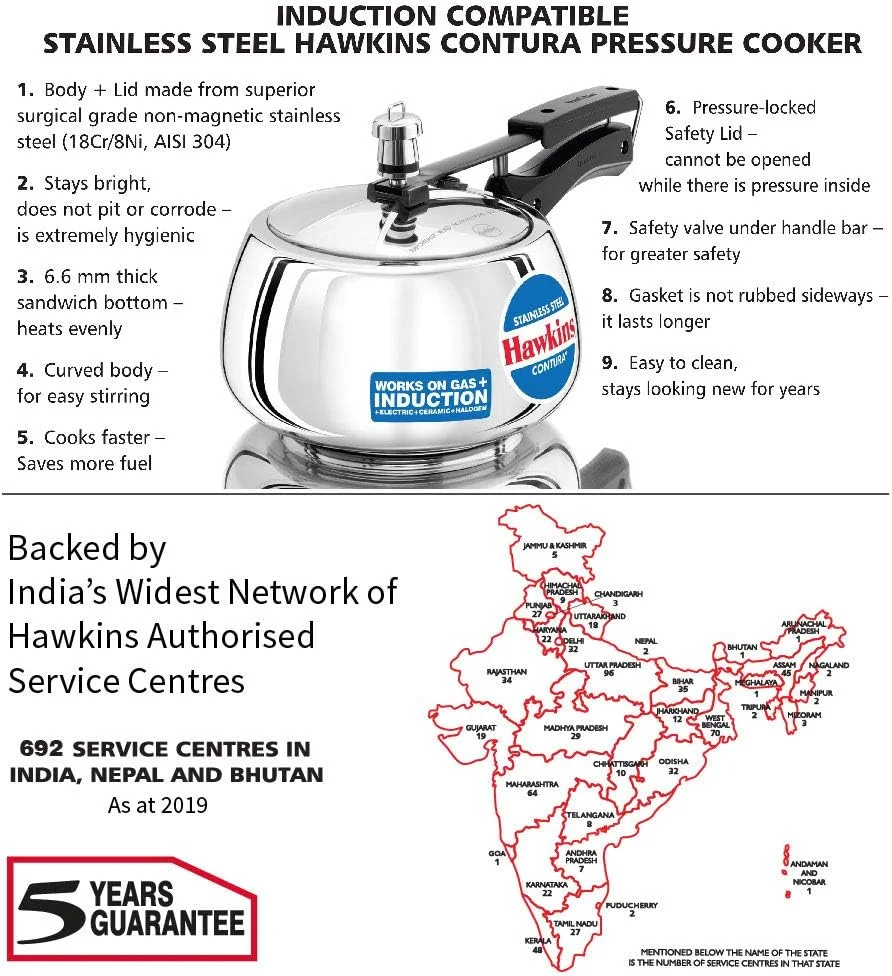 زودپز استیل هاوکینز مدل Contura با درب داخلی 3 لیتری، سازگار با اجاق القایی
