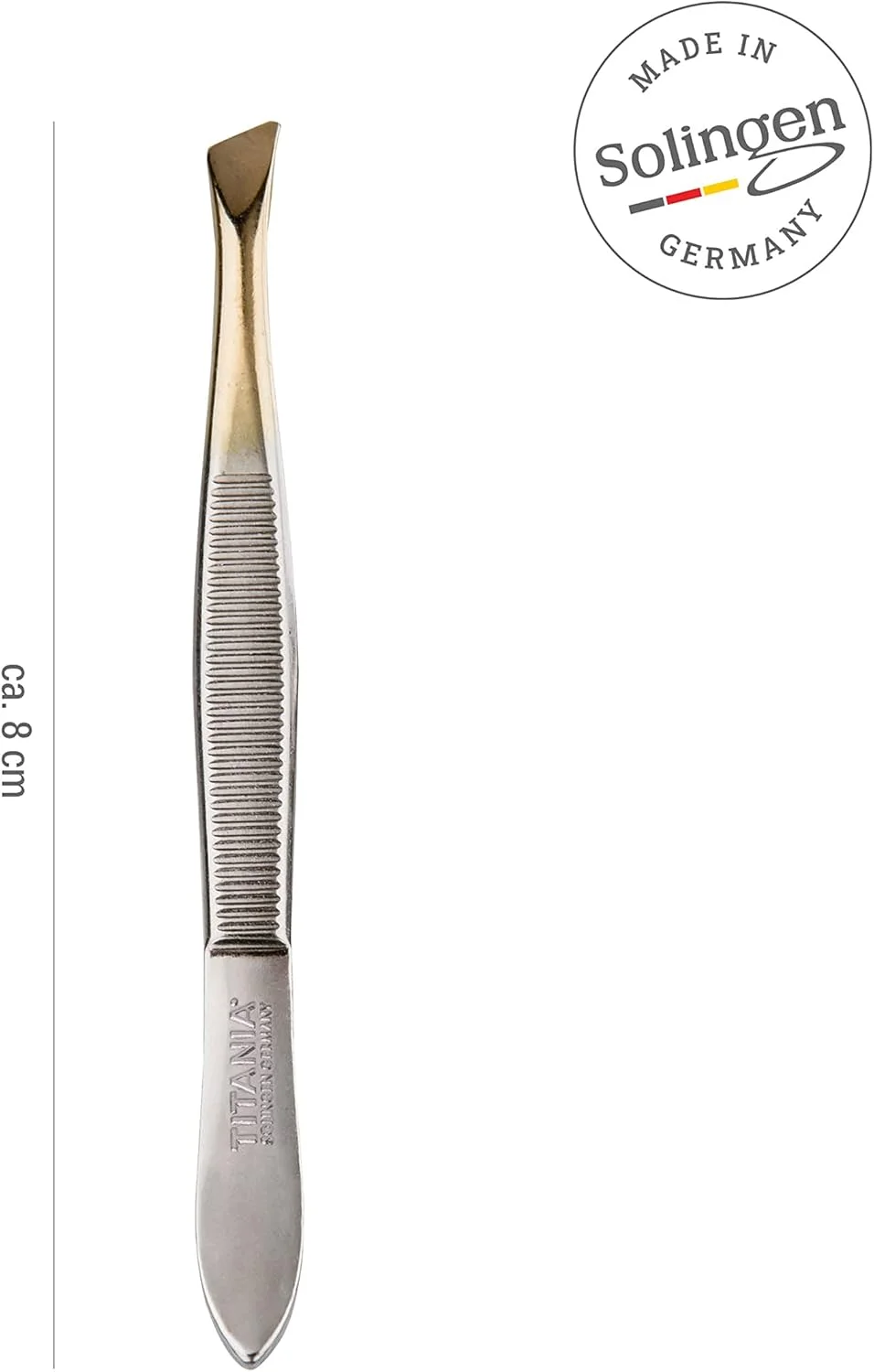 موچین تیتانیا از زولینگن (8 سانتی متر، روکش طلا). ساخت آلمان. موچین ابرو برای برداشتن مو. فوق العاده دقیق. نوک روکش طلا موچین تیتانیا از زولینگن (8 سانتی متر، روکش طلا). ساخت آلمان. موچین ابرو برای برداشتن مو. فوق العاده دقیق. نوک روکش طلا