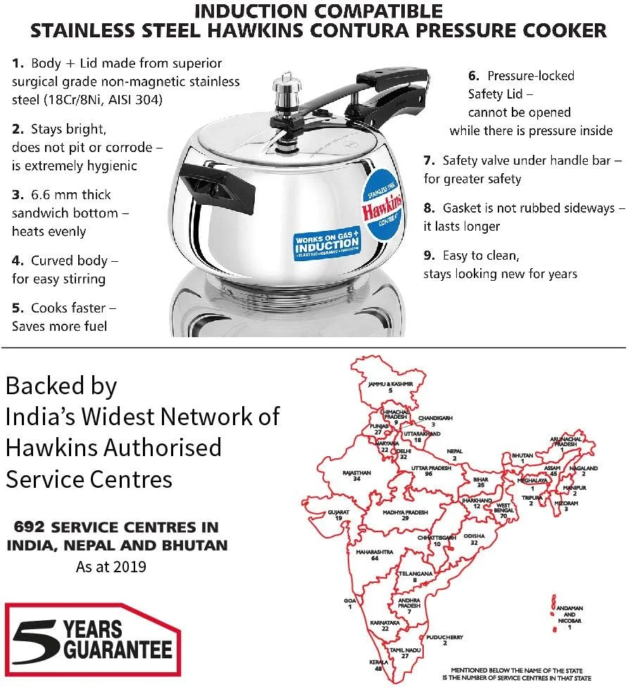 زودپز استیل هاوکینز مدل Contura با درب داخلی، سازگار با اجاق القایی، 5 لیتر، نقره ای (SSC50)