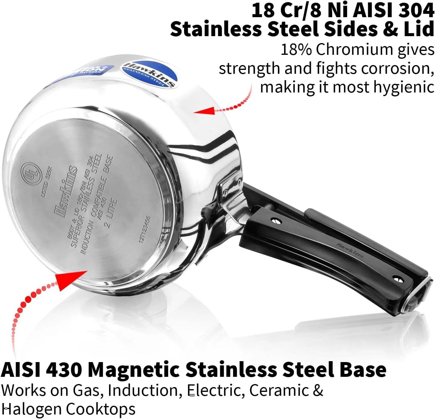 زودپز استیل هاوکینز درب داخلی سازگار با اجاق القایی، 2 لیتر، نقره ای (HSS20)