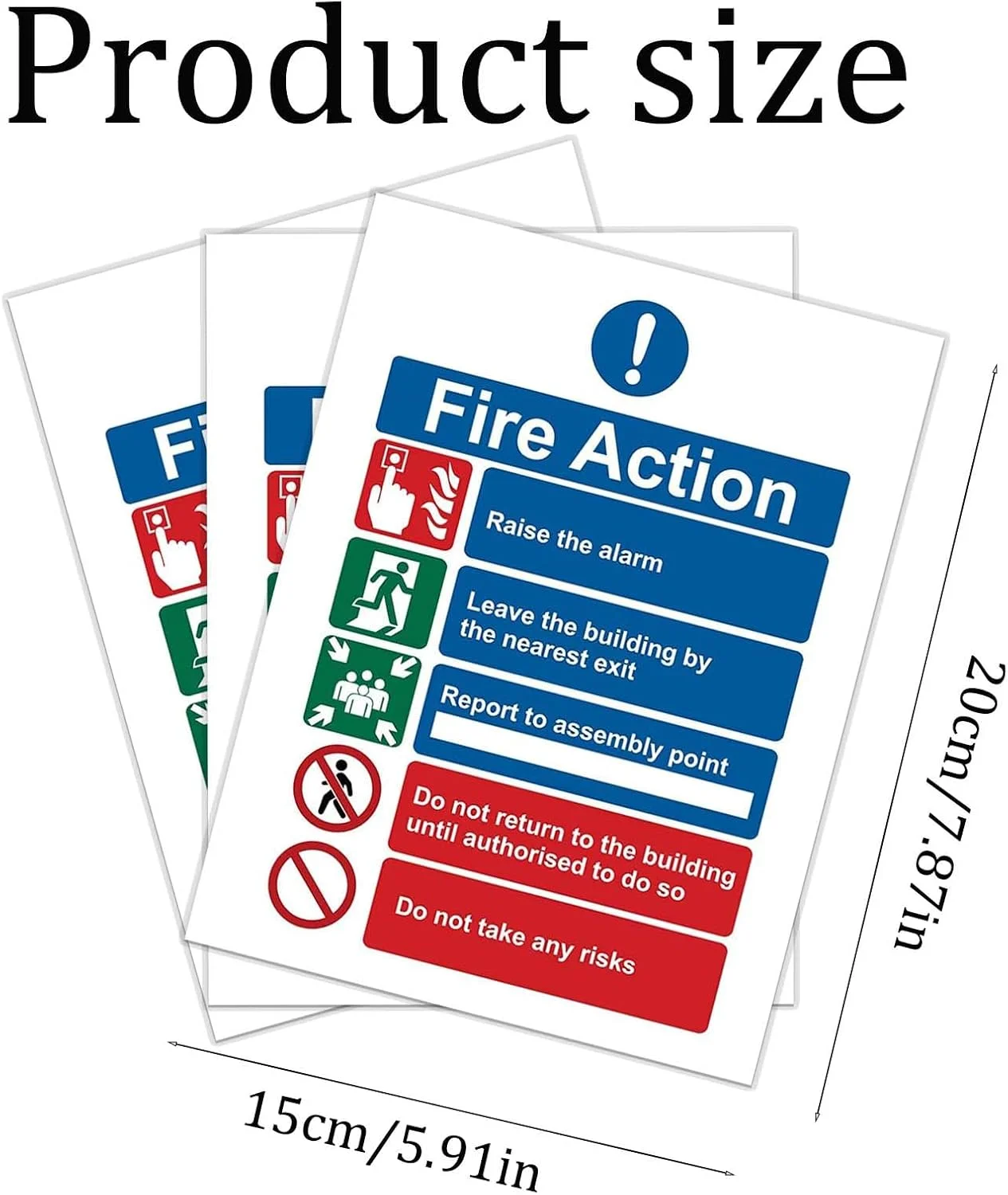 3 عدد تابلوی اعلانات اقدامات آتش نشانی، 150mm x 150mm تابلوهای ایمنی آتش نشانی با دستورالعمل های زنگ خطر آتش، برچسب های ضد آب ایمنی آتش نشانی برای مبلمان، تابلوی محل تجمع آتش نشانی در فضای باز