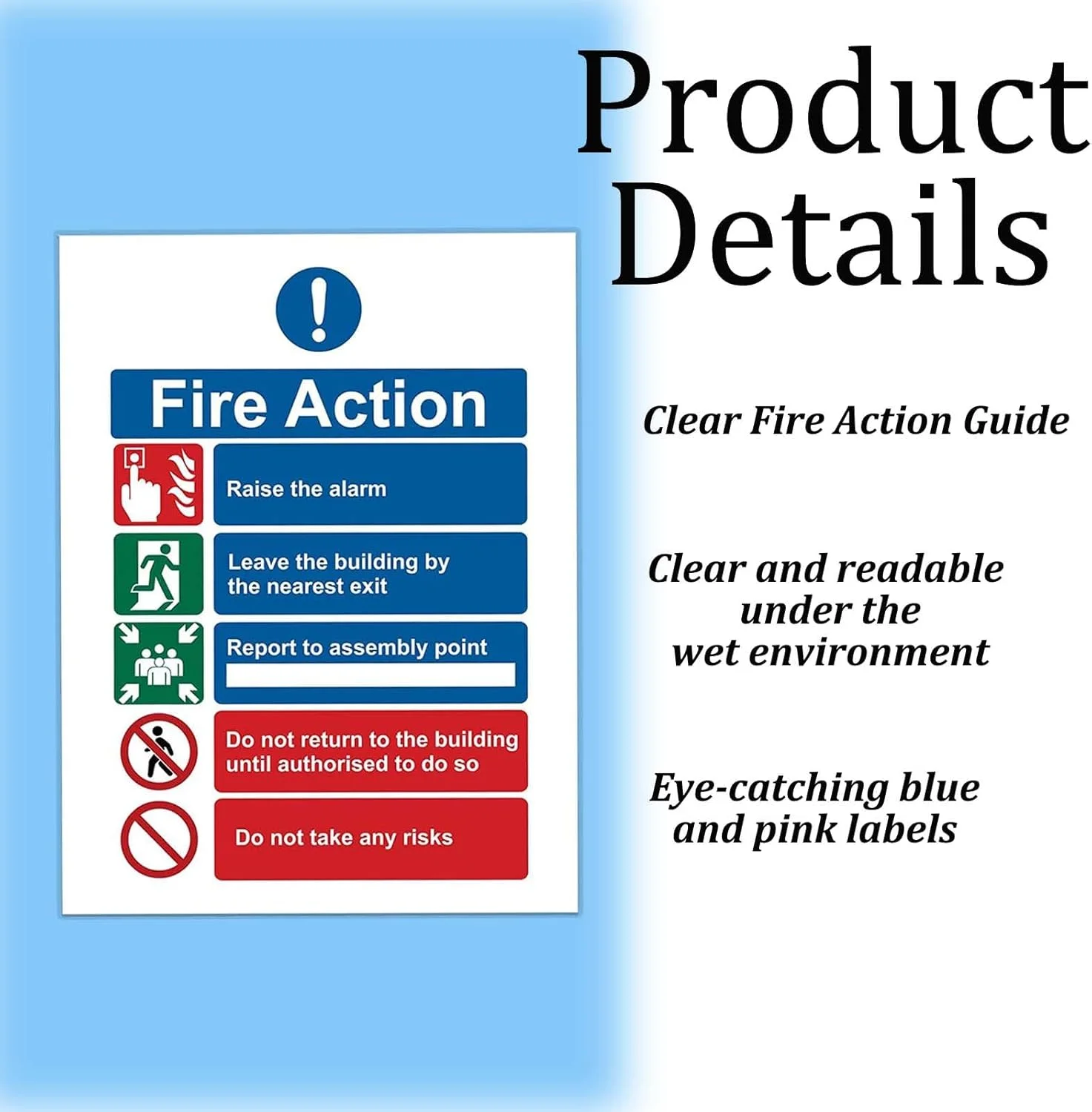 3 عدد تابلوی اعلانات اقدامات آتش نشانی، 150mm x 150mm تابلوهای ایمنی آتش نشانی با دستورالعمل های زنگ خطر آتش، برچسب های ضد آب ایمنی آتش نشانی برای مبلمان، تابلوی محل تجمع آتش نشانی در فضای باز