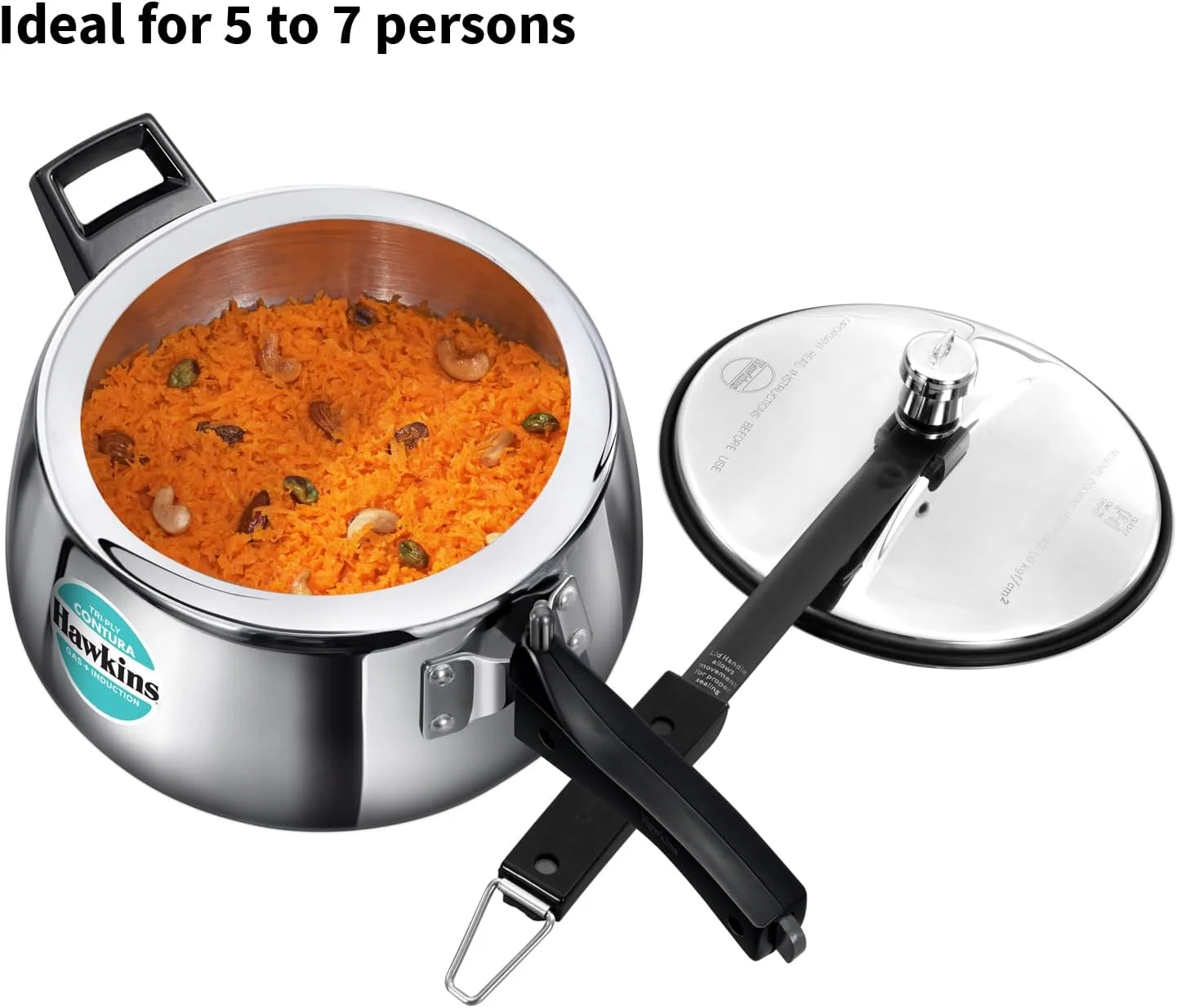 زودپز 5 لیتری هاوکینز مدل Triply Contura، زودپز استیل ضد زنگ سه لایه القایی، زودپز با طراحی Contura، بهترین زودپز، نقره ای (SSTCO50)