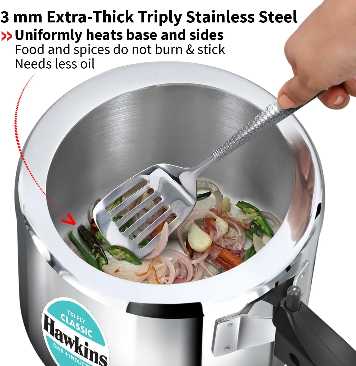 زودپز کلاسیک هاوکینز Triply با ظرفیت 3 لیتر، استیل ضد زنگ Triply، درب داخلی و طراحی بلند، نقره ای (SSTCL3T)
