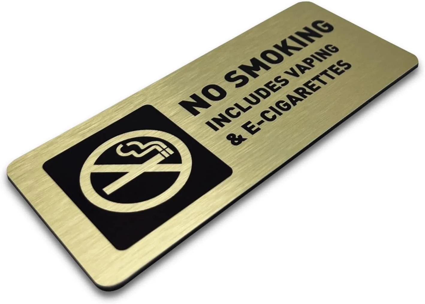 تابلو عدم استعمال دخانیات GDS Architectural Signage Solutions - سازگار با ADA، دارای نمادها و حروف برجسته - شامل نوارهای چسبی برای نصب آسان، 7 اینچ عرض در 3 اینچ ارتفاع - (طلایی برس خورده)