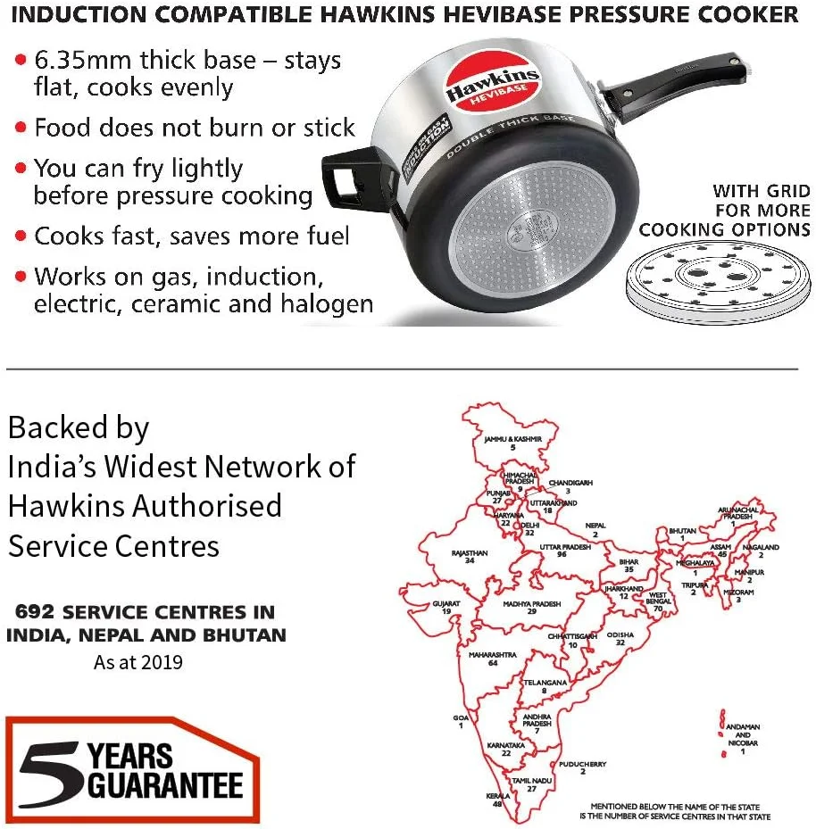 زودپز آلومینیومی درب داخلی هاوکینز مدل Hevibase سازگار با اجاق القایی، 5 لیتر، نقره ای (IH50)