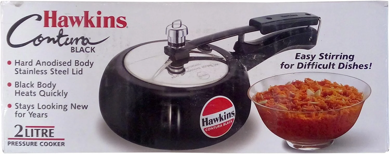زودپز هاوکینز کانتورا با درب داخلی استیل ضد زنگ مشکی، 2 لیتر، مشکی (CB20)