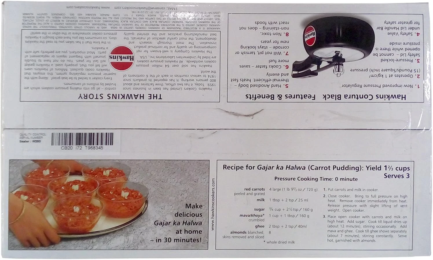 زودپز هاوکینز کانتورا با درب داخلی استیل ضد زنگ مشکی، 2 لیتر، مشکی (CB20)