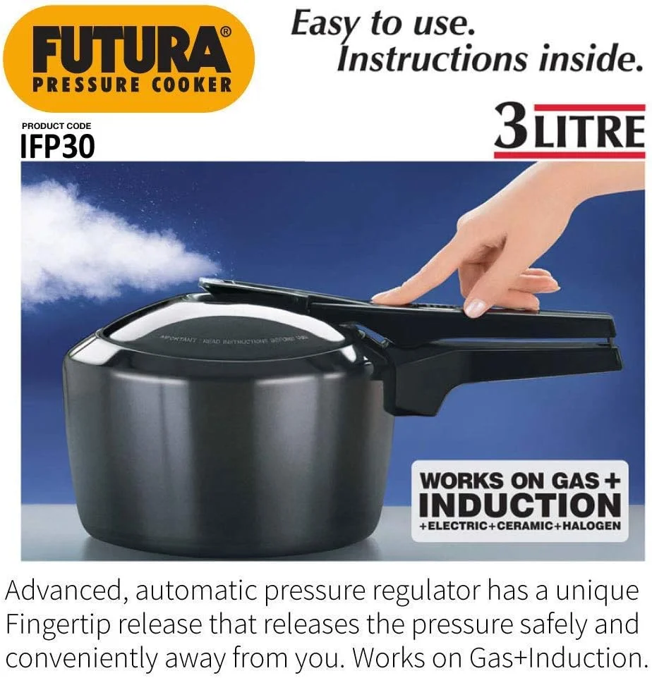 زودپز 3 لیتری هاوکینز فوتورا، زودپز درب داخلی آنودایز سخت، زودپز القایی، زودپز قابلمه ای، مشکی (IFP30)