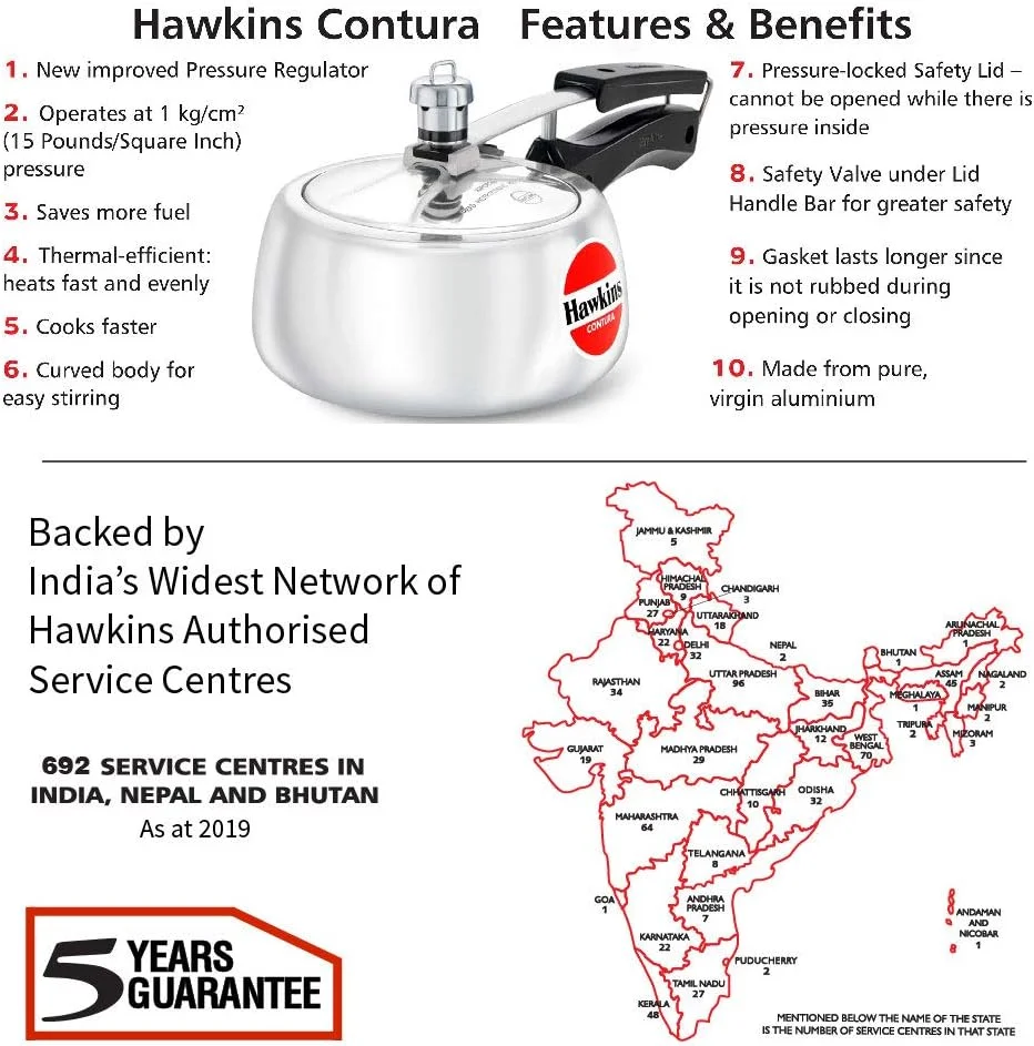 زودپز آلومینیومی هاوکینز کنتورا با درب داخلی، 1.5 لیتر، نقره ای (Hc15)، 1.5 لیتر