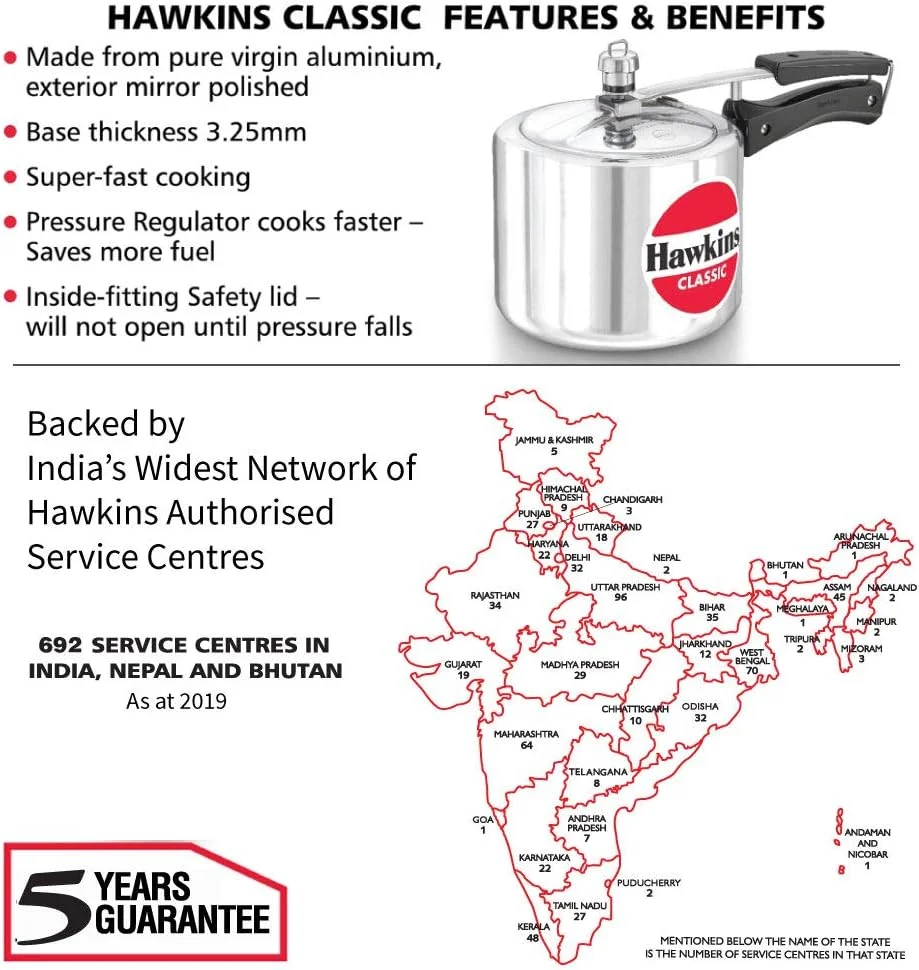 زودپز آلومینیومی درب داخلی هاوکینز کلاسیک 3 لیتری، زودپز با طراحی بلند، بهترین زودپز، نقره ای (CL3T)