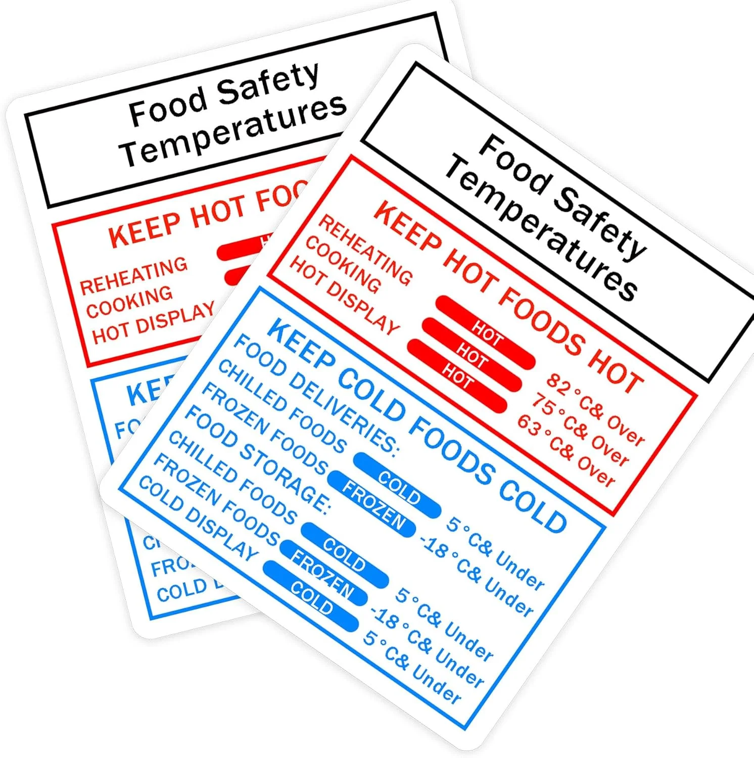 برچسب های علامت دمای ایمنی مواد غذایی 4 عددی - برچسب های آشپزخانه وینیل برای بهداشت و ایمنی در تهیه غذا (152.4x182.9 میلی متر)