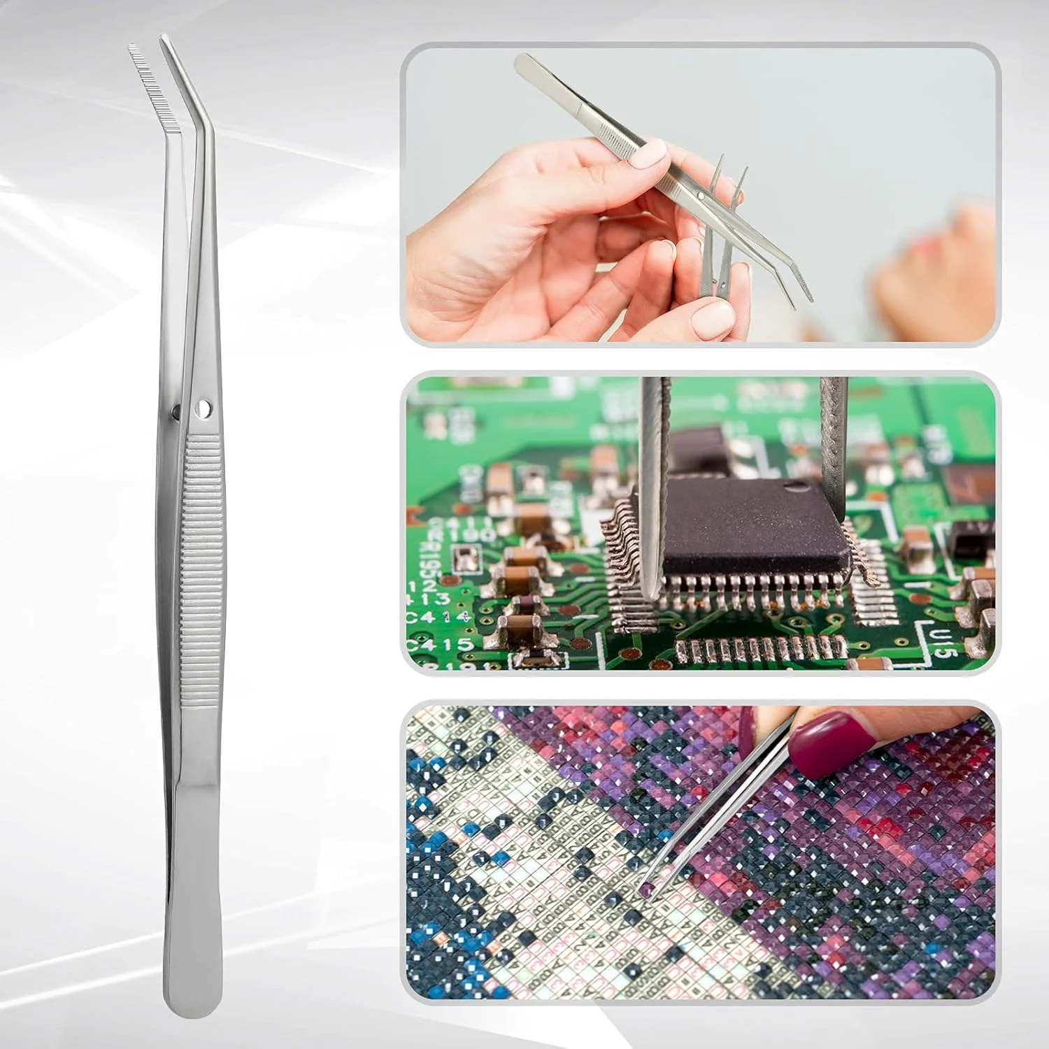 موچین استیل ضد زنگ با نوک منحنی دندانه دار، موچین چند منظوره، موچین چرخ خیاطی برای صنایع دستی، نقره ای (10 عدد) موچین استیل ضد زنگ با نوک منحنی دندانه دار، موچین چند منظوره، موچین چرخ خیاطی برای صنایع دستی، نقره ای (10 عدد)