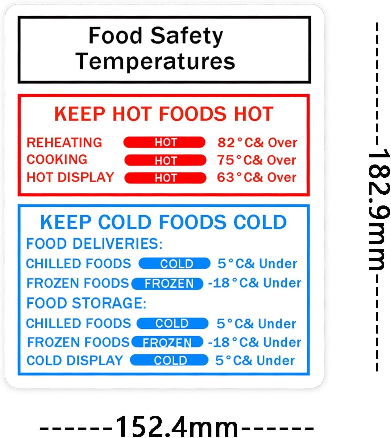 برچسب های علامت دمای ایمنی مواد غذایی 4 عددی - برچسب های آشپزخانه وینیل برای بهداشت و ایمنی در تهیه غذا (152.4x182.9 میلی متر)
