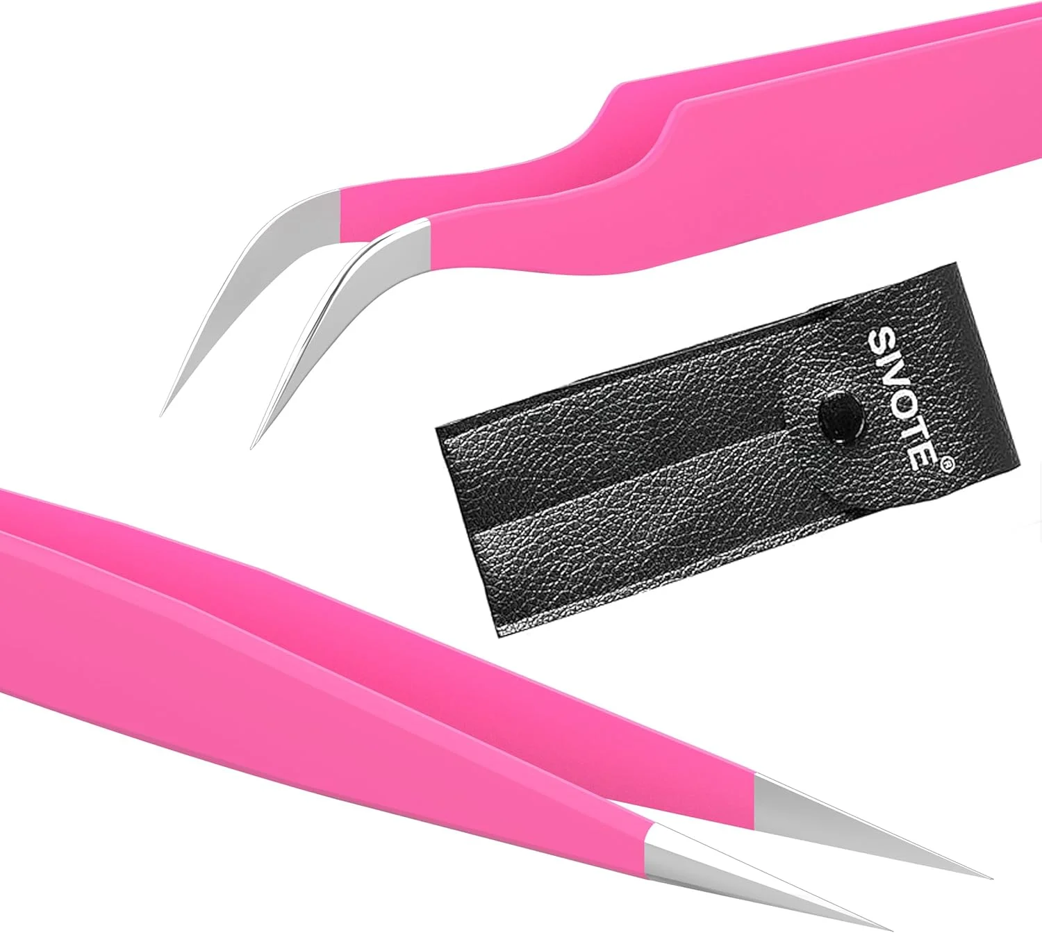 SIVOTE Lash Tweezers for Eyelash Extensions, Hand Calibrated Straight & Curved Tip, Pack of 2, Pink SIVOTE Lash Tweezers for Eyelash Extensions, Hand Calibrated Straight & Curved Tip, Pack of 2, Pink