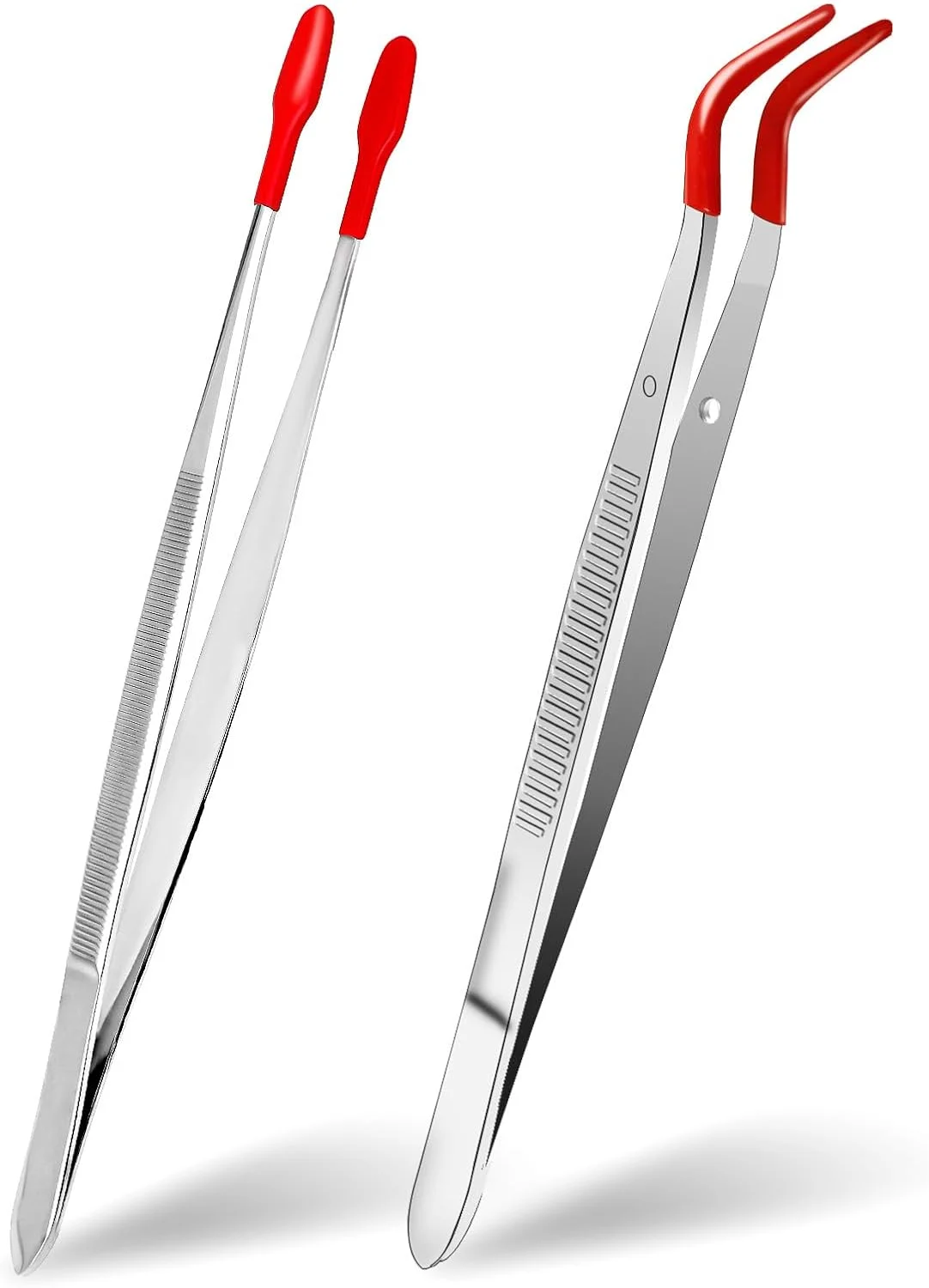 Sliverdew 2-Piece Craft Tweezers with Rubber Tips, Stainless Steel, Red, Practical, Angled & Curved Tips for Jewellery, DIY Crafts, Stamp Coins Sliverdew 2-Piece Craft Tweezers with Rubber Tips, Stainless Steel, Red, Practical, Angled & Curved Tips for Jewellery, DIY Crafts, Stamp Coins
