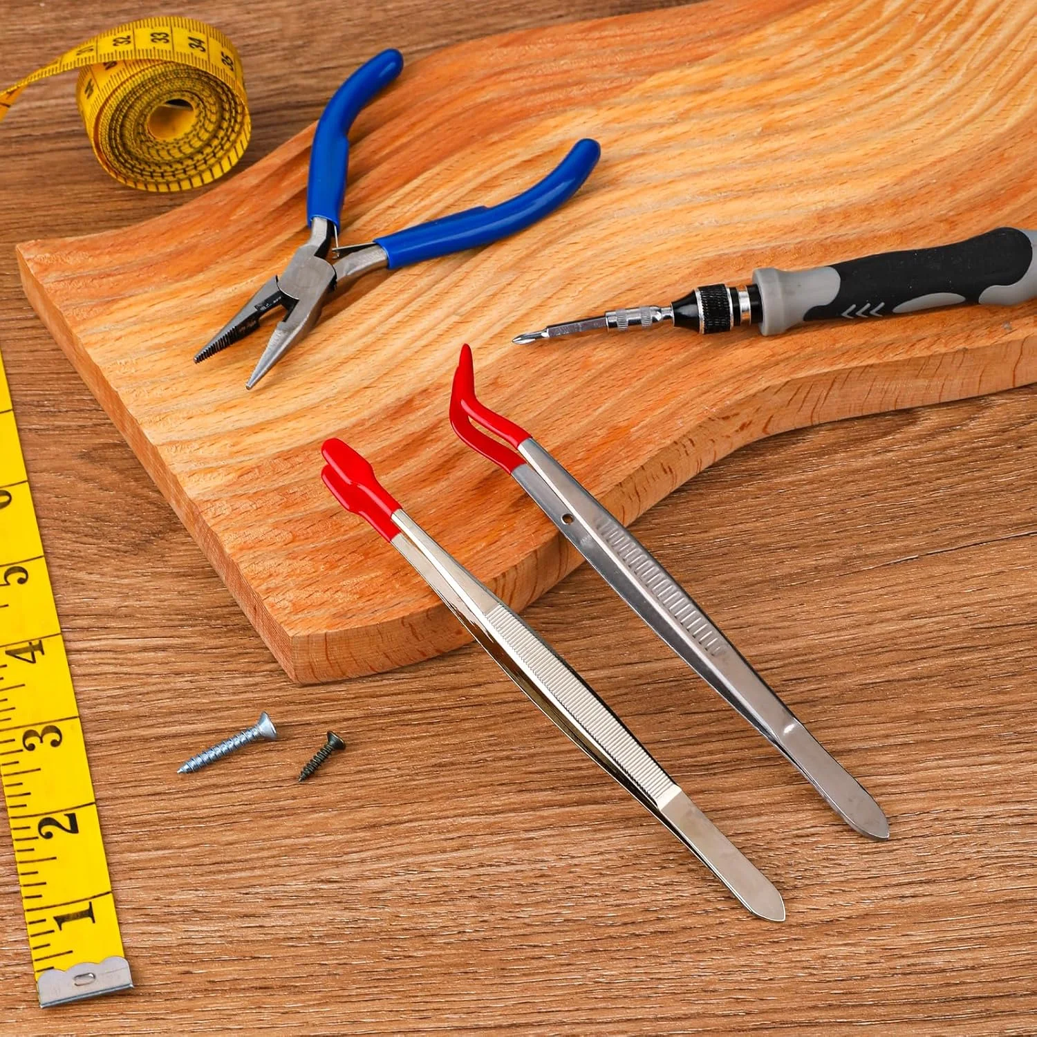 Sliverdew 2-Piece Craft Tweezers with Rubber Tips, Stainless Steel, Red, Practical, Angled & Curved Tips for Jewellery, DIY Crafts, Stamp Coins Sliverdew 2-Piece Craft Tweezers with Rubber Tips, Stainless Steel, Red, Practical, Angled & Curved Tips for Jewellery, DIY Crafts, Stamp Coins