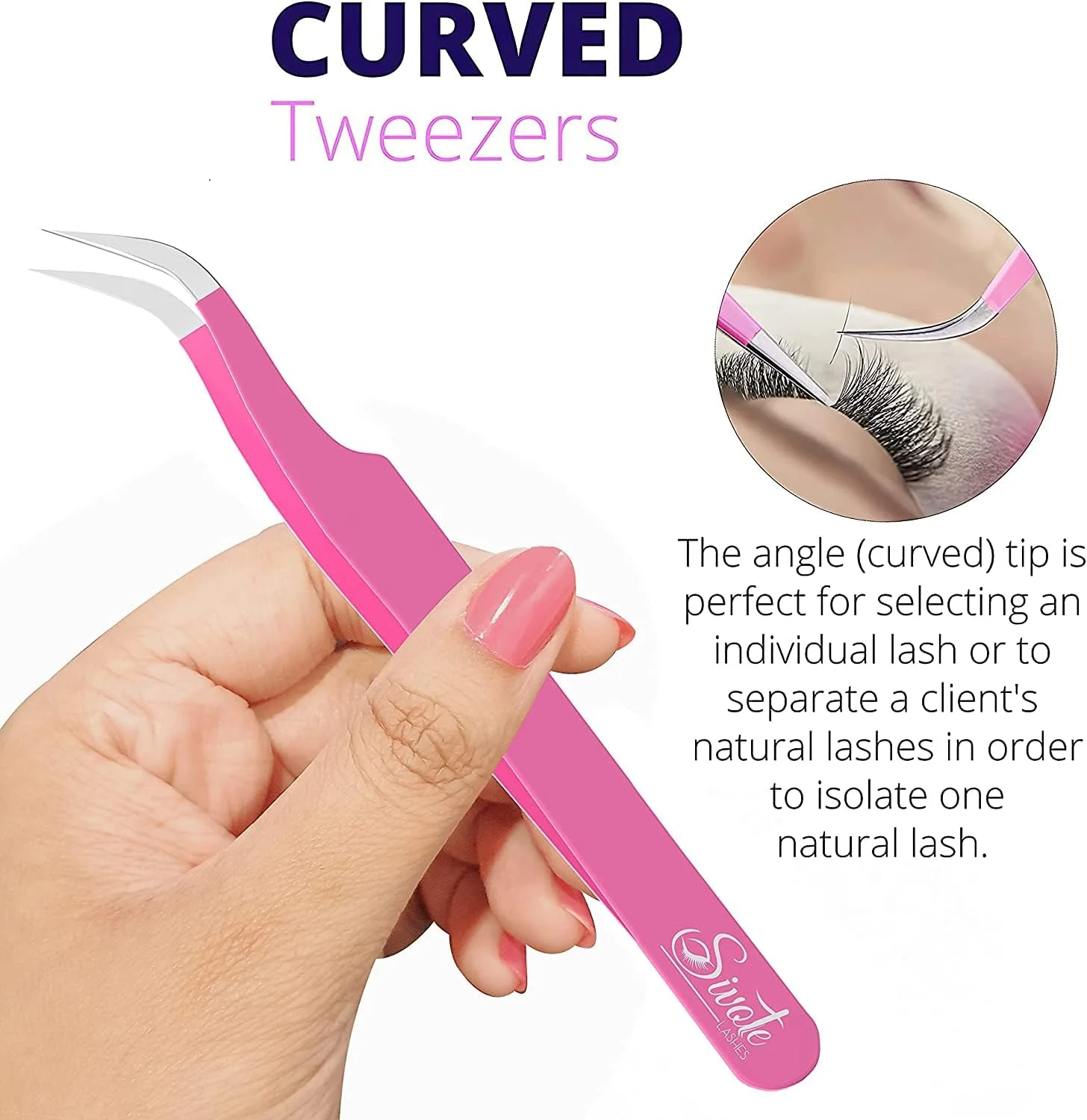 SIVOTE Lash Tweezers for Eyelash Extensions, Hand Calibrated Straight & Curved Tip, Pack of 2, Pink SIVOTE Lash Tweezers for Eyelash Extensions, Hand Calibrated Straight & Curved Tip, Pack of 2, Pink