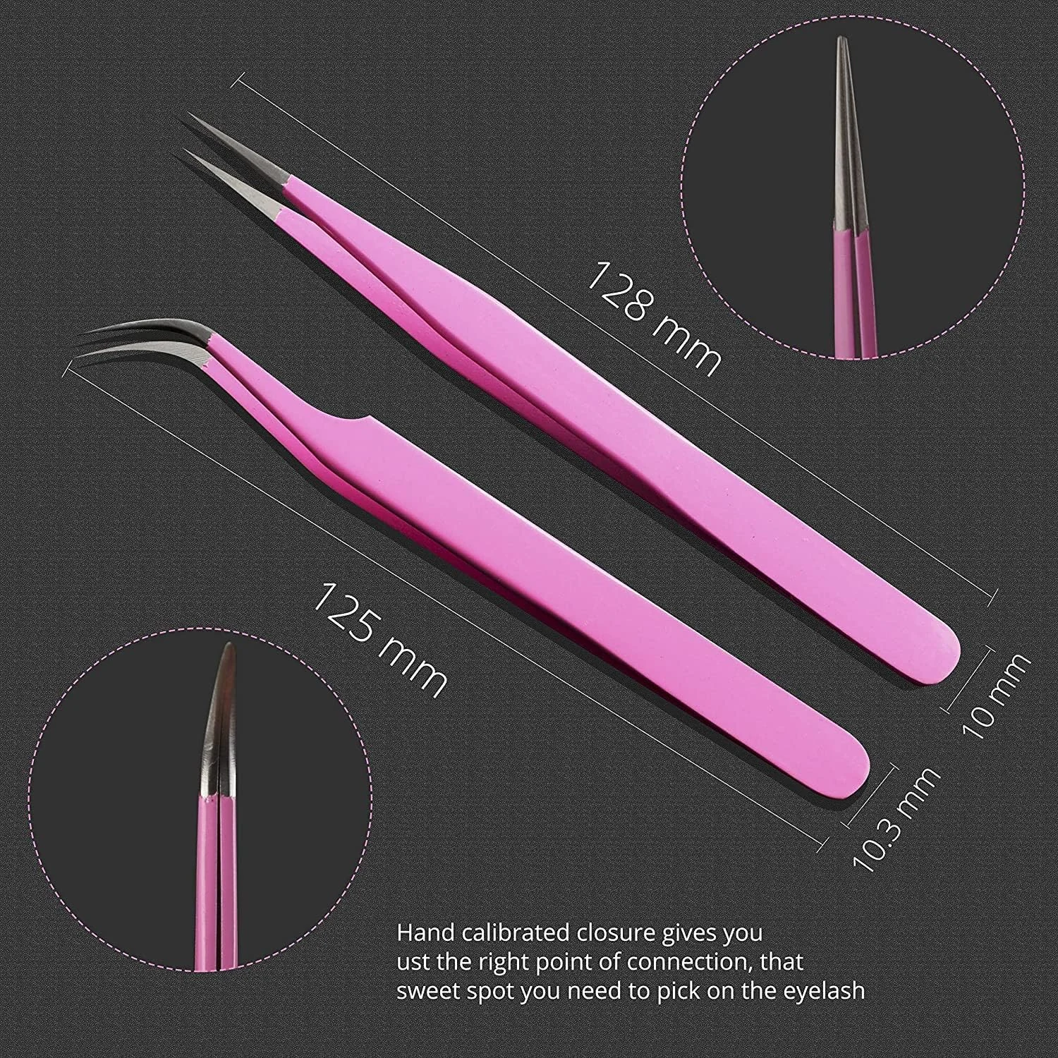 SIVOTE Lash Tweezers for Eyelash Extensions, Hand Calibrated Straight & Curved Tip, Pack of 2, Pink SIVOTE Lash Tweezers for Eyelash Extensions, Hand Calibrated Straight & Curved Tip, Pack of 2, Pink