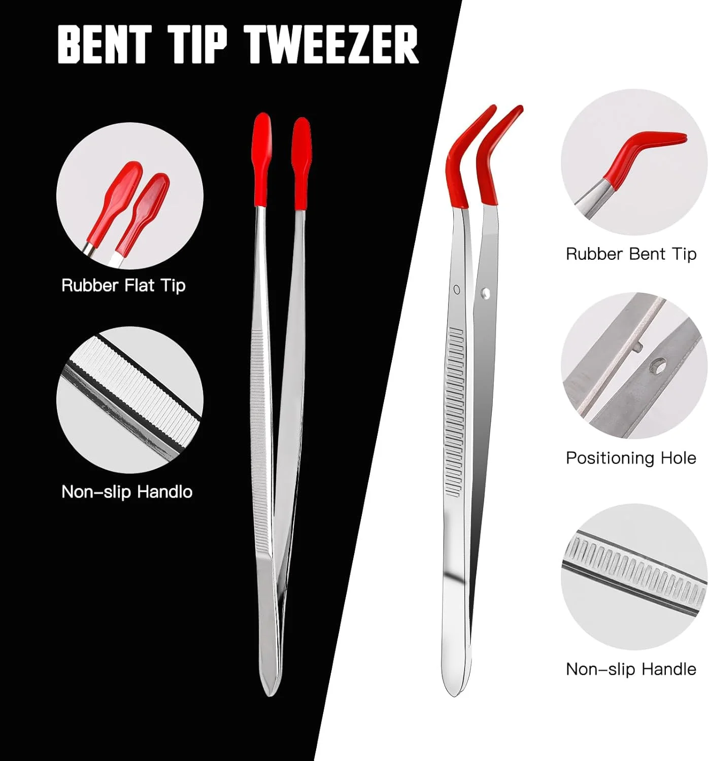 Sliverdew 2-Piece Craft Tweezers with Rubber Tips, Stainless Steel, Red, Practical, Angled & Curved Tips for Jewellery, DIY Crafts, Stamp Coins Sliverdew 2-Piece Craft Tweezers with Rubber Tips, Stainless Steel, Red, Practical, Angled & Curved Tips for Jewellery, DIY Crafts, Stamp Coins