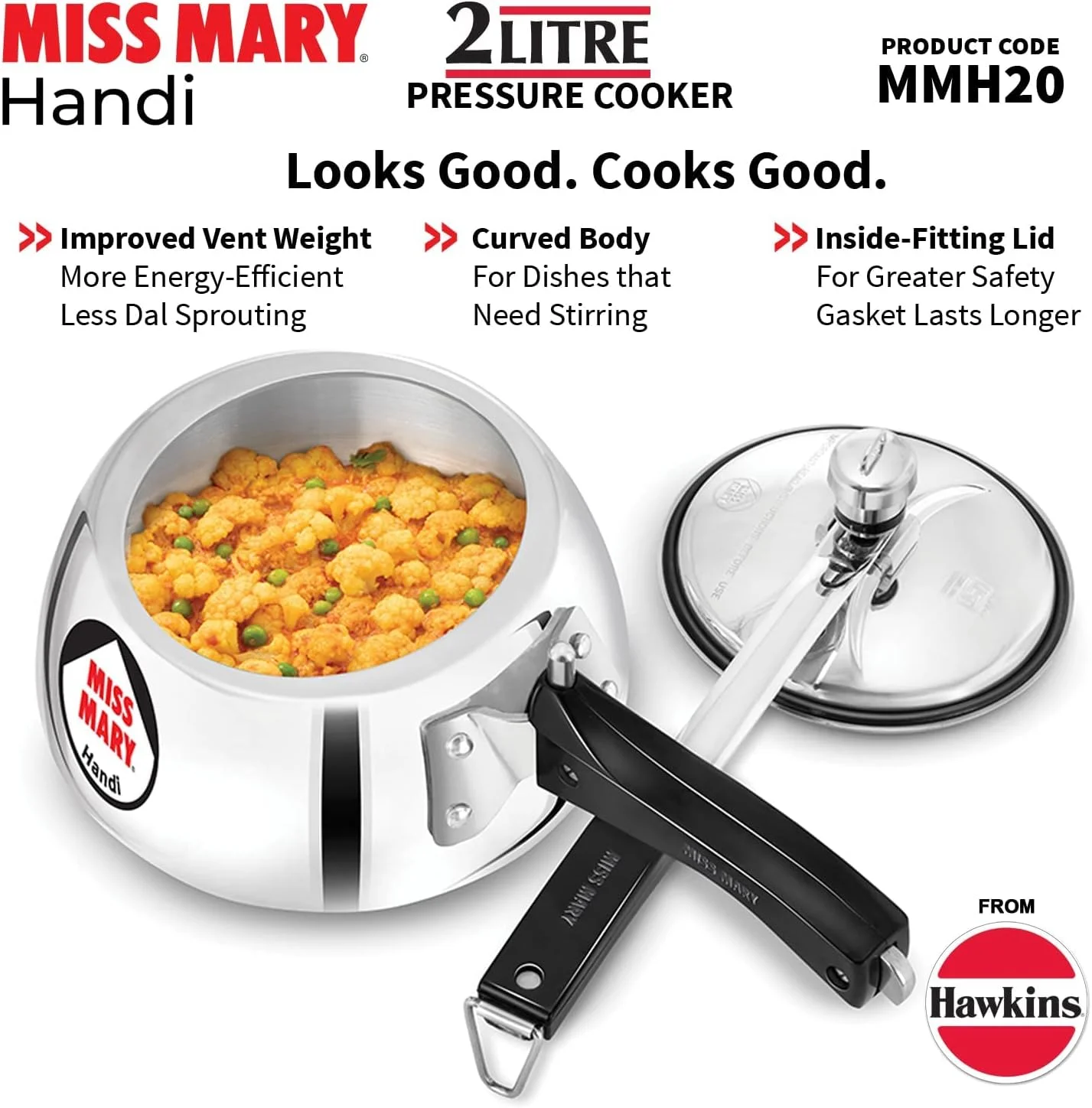زودپز هندی هاوکینز مدل Miss Mary با درب داخلی آلومینیومی، ست ترکیبی، نقره ای (2 لیتر و 3 لیتر)
