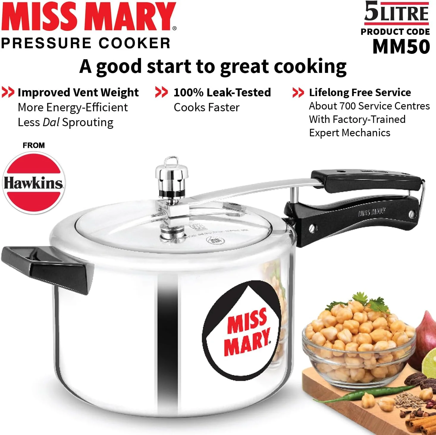 زودپز آلومینیومی هاوکینز مدل Miss Mary با ظرفیت 5 لیتر، درب داخلی، نقره ای (MM50)