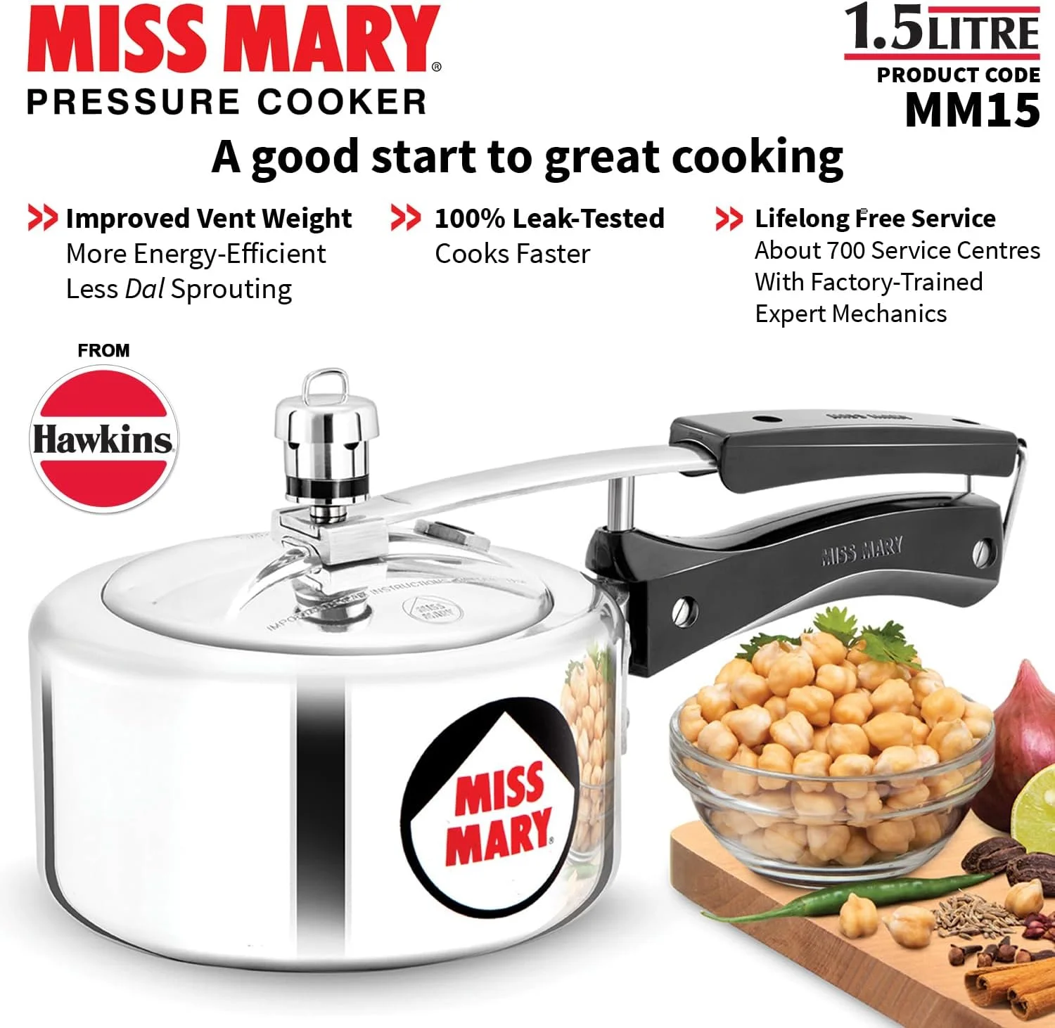 زودپز آلومینیومی هاوکینز مدل Miss Mary با ظرفیت ۱.۵ لیتر، زودپز درب داخلی کوچک، نقره ای (MM15)