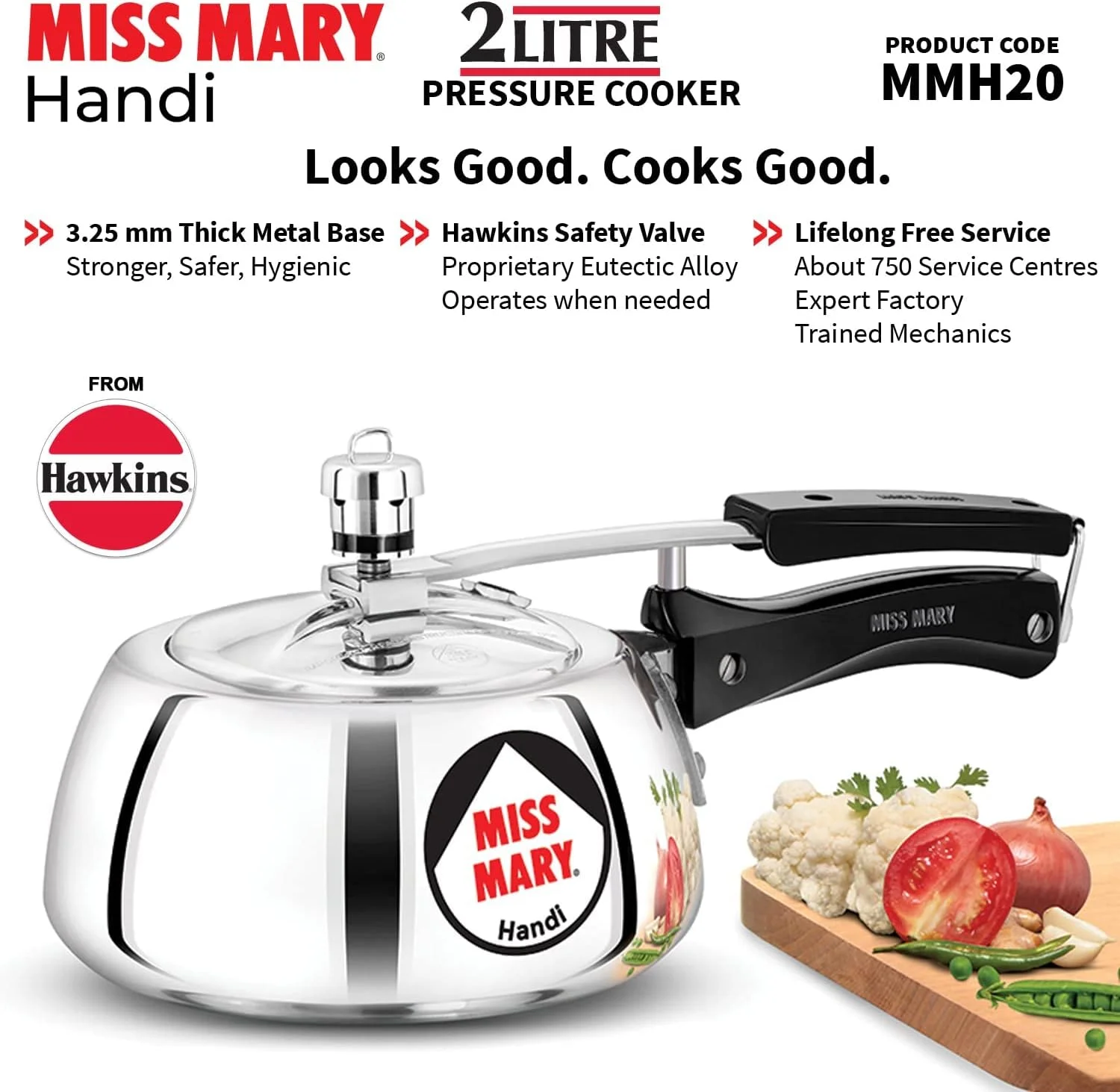 زودپز هندی هاوکینز مدل Miss Mary با درب داخلی آلومینیومی، ست ترکیبی، نقره ای (2 لیتر و 3 لیتر)