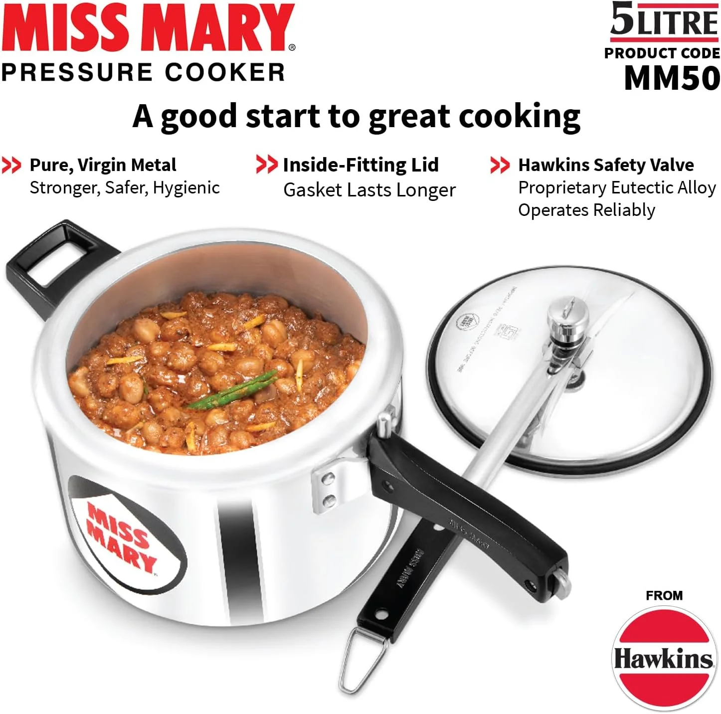 زودپز آلومینیومی هاوکینز مدل Miss Mary با ظرفیت 5 لیتر، درب داخلی، نقره ای (MM50)