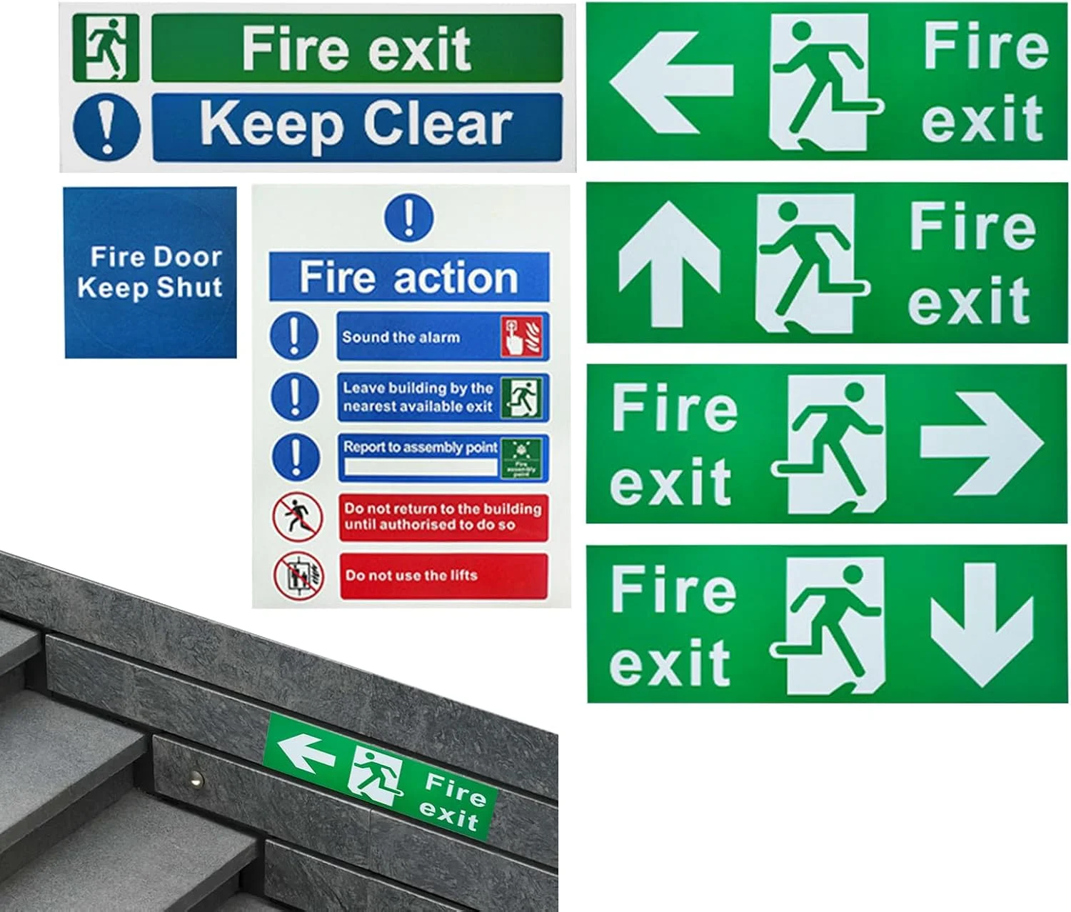 علائم خروج اضطراری برای کسب و کار | برچسب علامت خروج ایمنی - بسته 7 عددی برچسب هشدار ابزار بقا برای علامت گذاری درب های تجاری صنعتی بیرونی هشدار ایمنی سالمندان زنان مردان کودکان