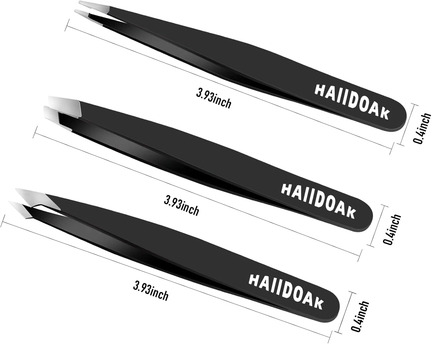 ست موچین HAIIDOAK، موچین های حرفه ای استیل ضد زنگ برای ابرو، دقت عالی برای موهای صورت، برداشتن خرده ها و موهای زیر پوستی (3 عدد / 3.8 اینچ، مشکی)