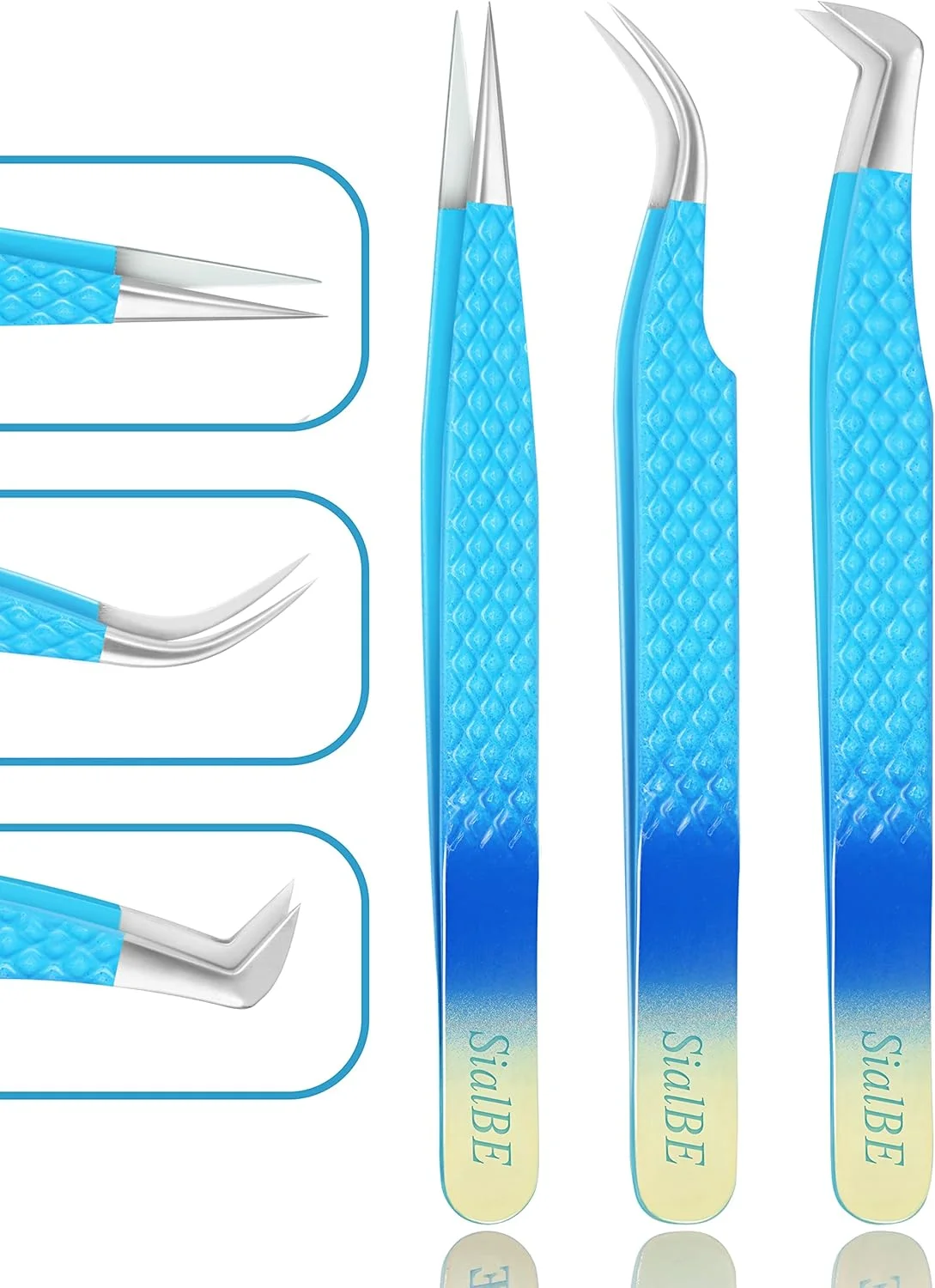 موچین اکستنشن مژه SialBE - ست 3 عددی موچین مژه با دسته الماسی برای اکستنشن مژه - موچین مژه صاف، خمیده و L شکل، موچین اکستنشن مژه با نوک نقره ای موچین اکستنشن مژه SialBE - ست 3 عددی موچین مژه با دسته الماسی برای اکستنشن مژه - موچین مژه صاف، خمیده و L شکل، موچین اکستنشن مژه با نوک نقره ای